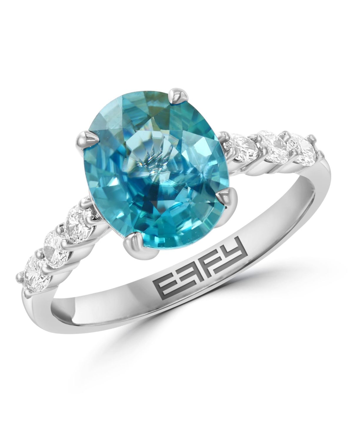 Diamond and Blue Zircon Ring in 14K White Gold