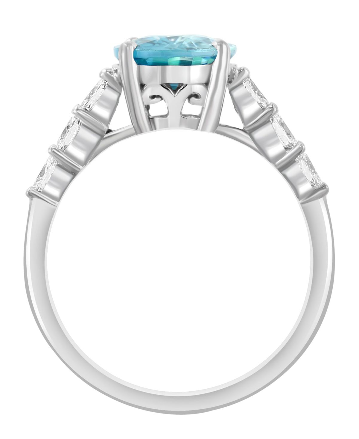 Diamond and Blue Zircon Ring in 14K White Gold