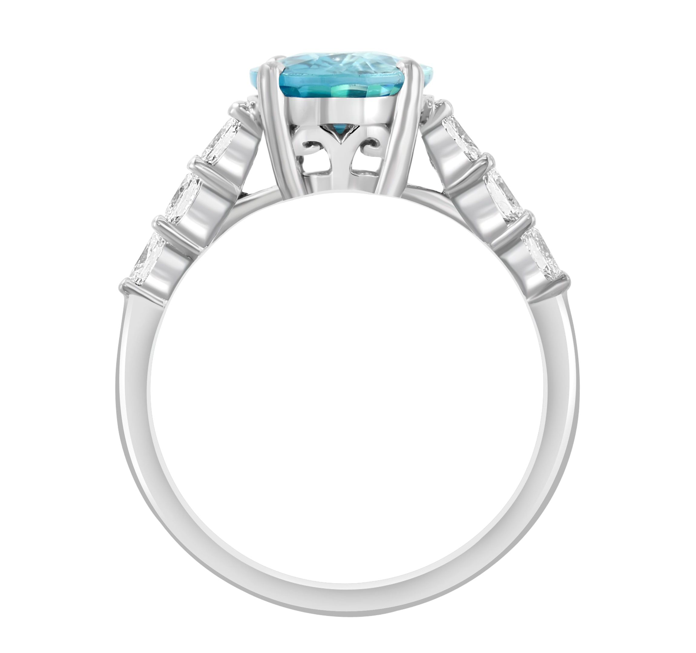 Diamond and Blue Zircon Ring in 14K White Gold