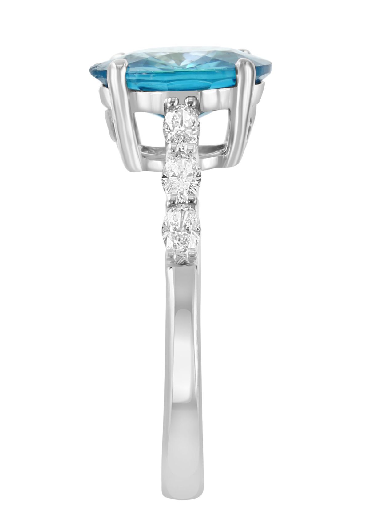 Diamond and Blue Zircon Ring in 14K White Gold