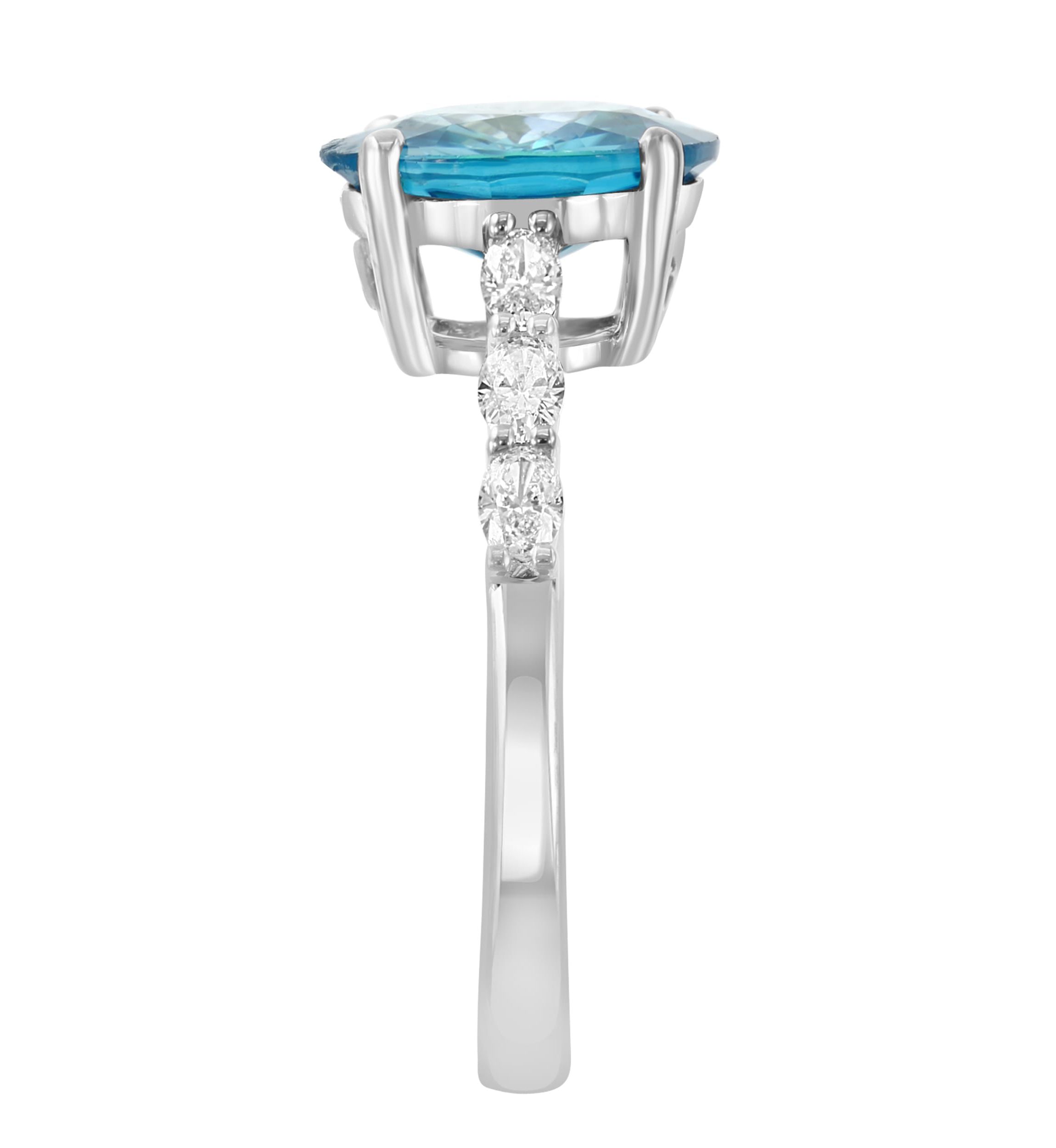 Diamond and Blue Zircon Ring in 14K White Gold