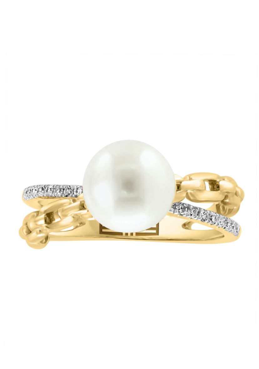 Diamond and Freshwater Pearl Ring in 14K Yellow Gold