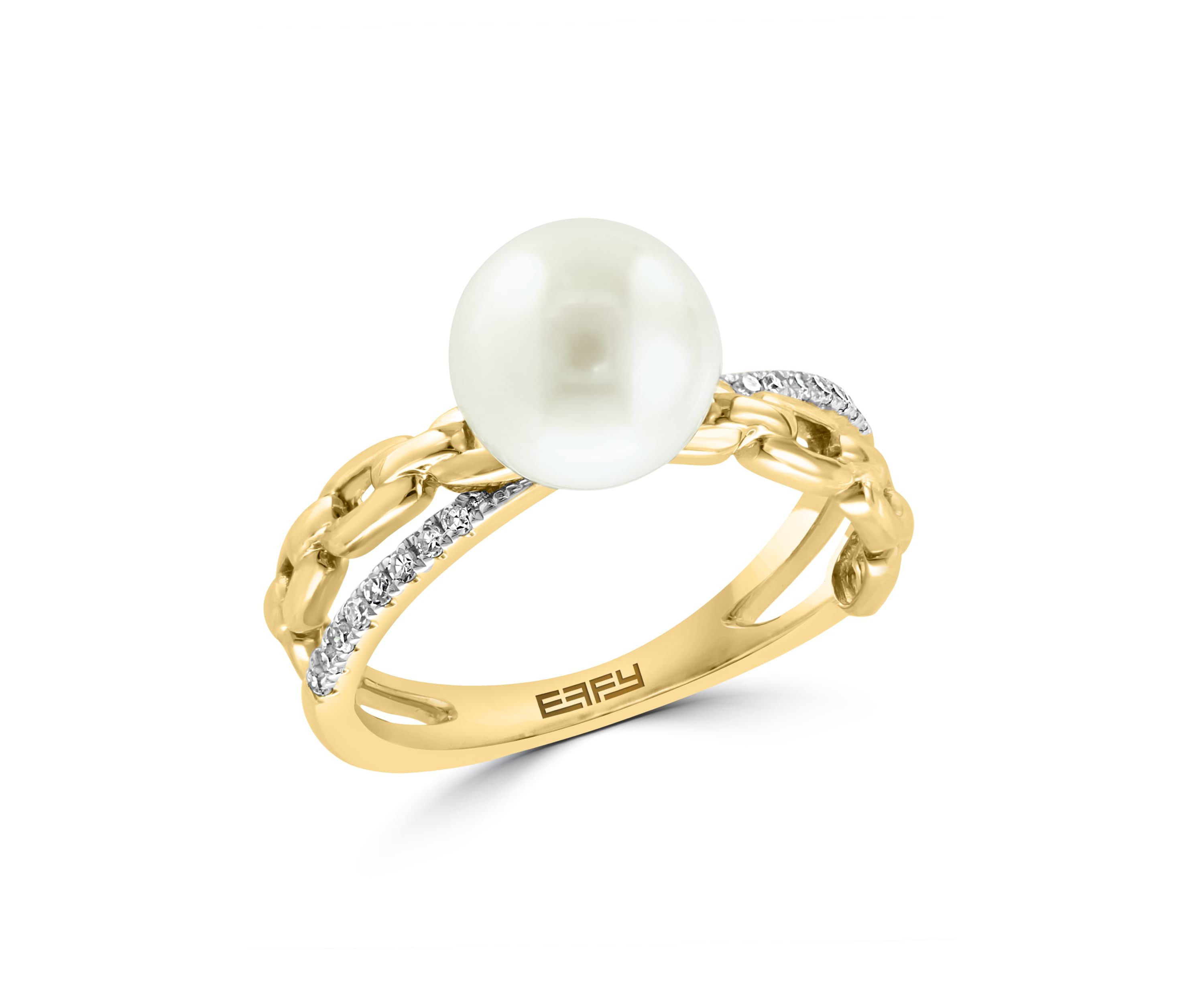 Diamond and Freshwater Pearl Ring in 14K Yellow Gold