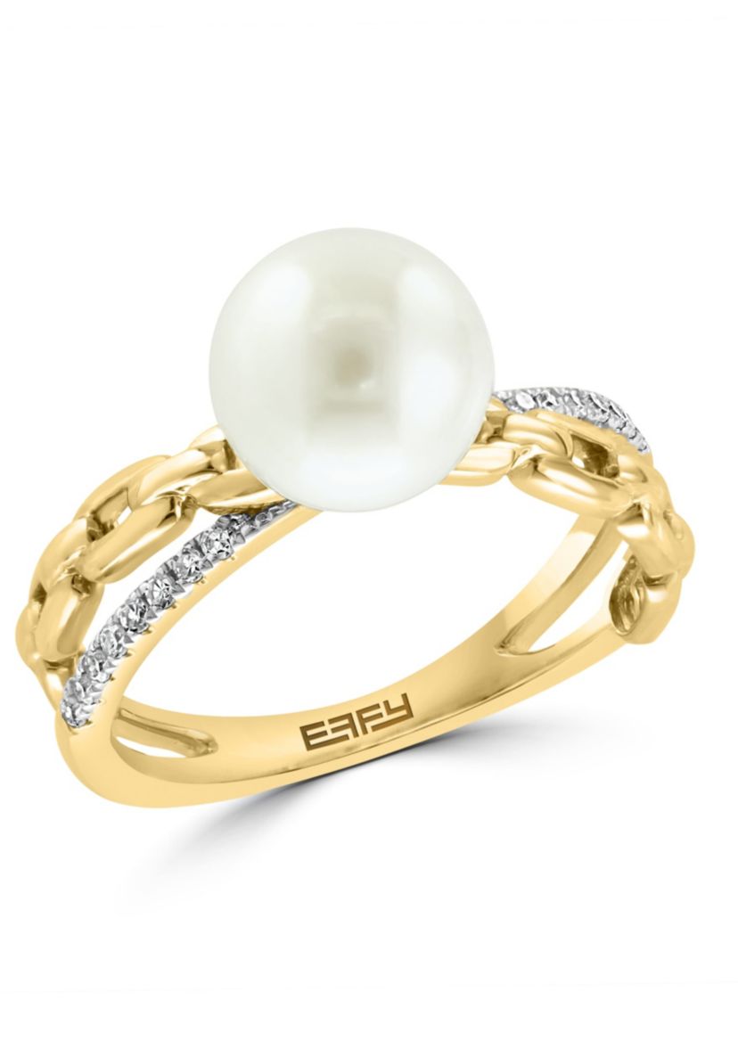 Diamond and Freshwater Pearl Ring in 14K Yellow Gold