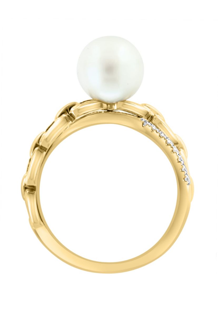 Diamond and Freshwater Pearl Ring in 14K Yellow Gold