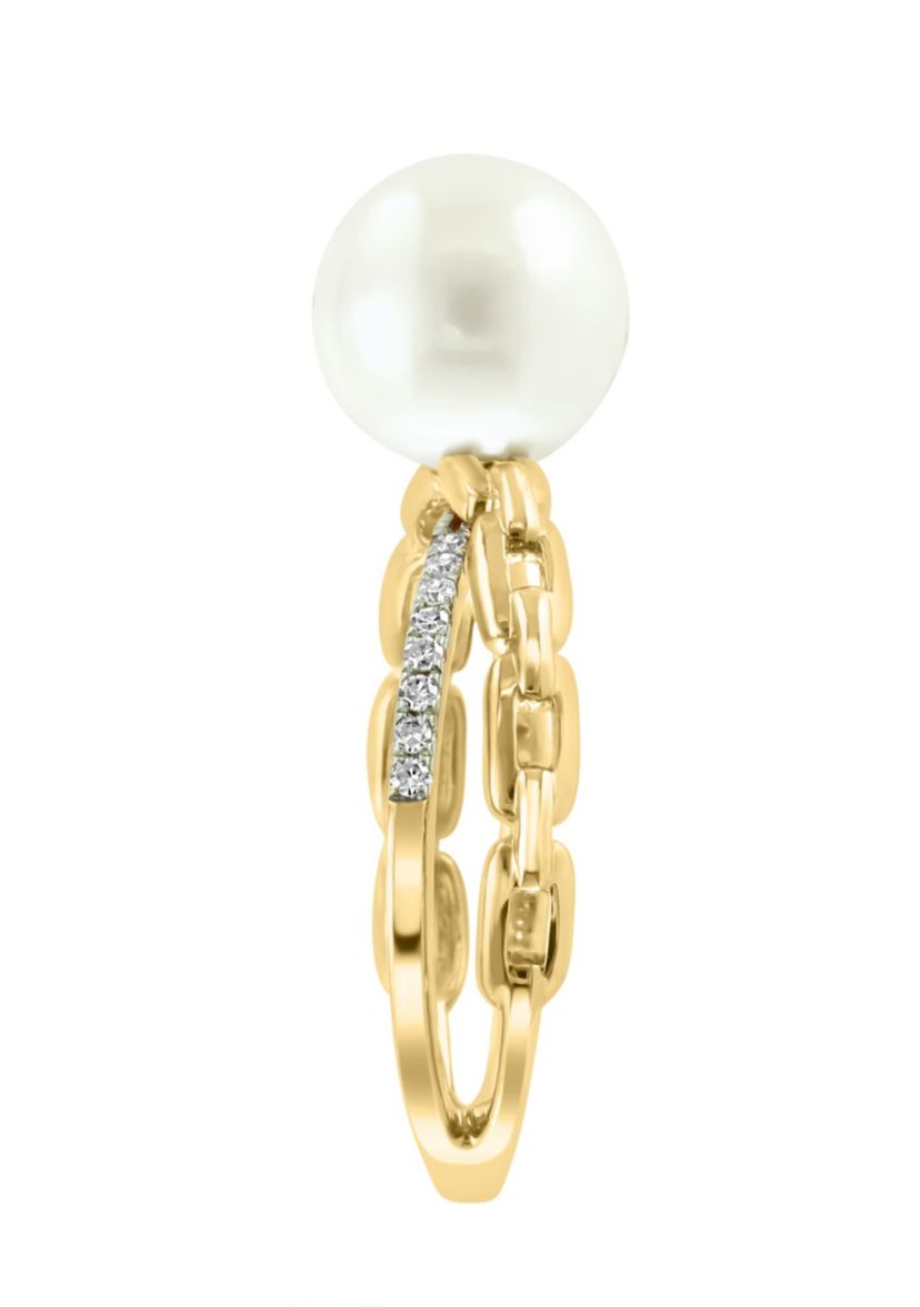 Diamond and Freshwater Pearl Ring in 14K Yellow Gold
