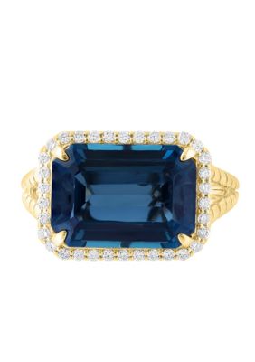 Effy Diamond and London Blue Topaz Ring in 14K Yellow Gold