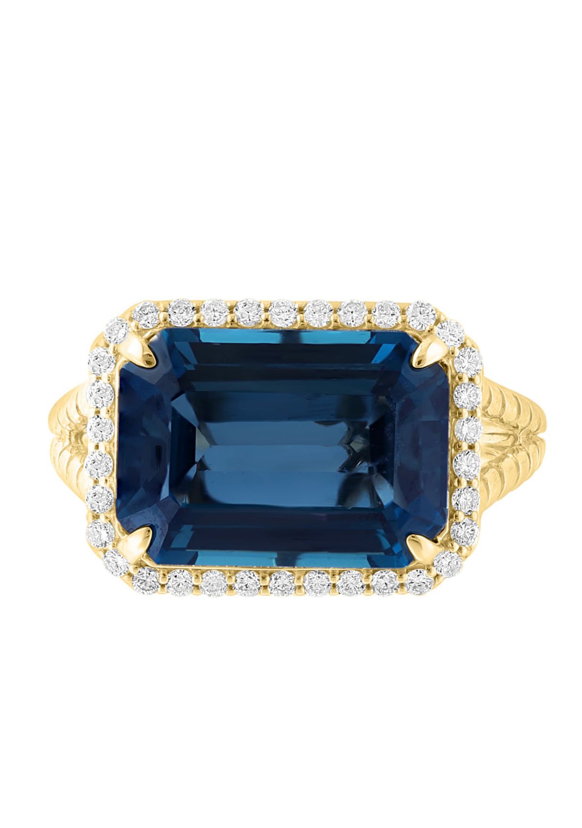 Diamond and London Blue Topaz Ring in 14K Yellow Gold