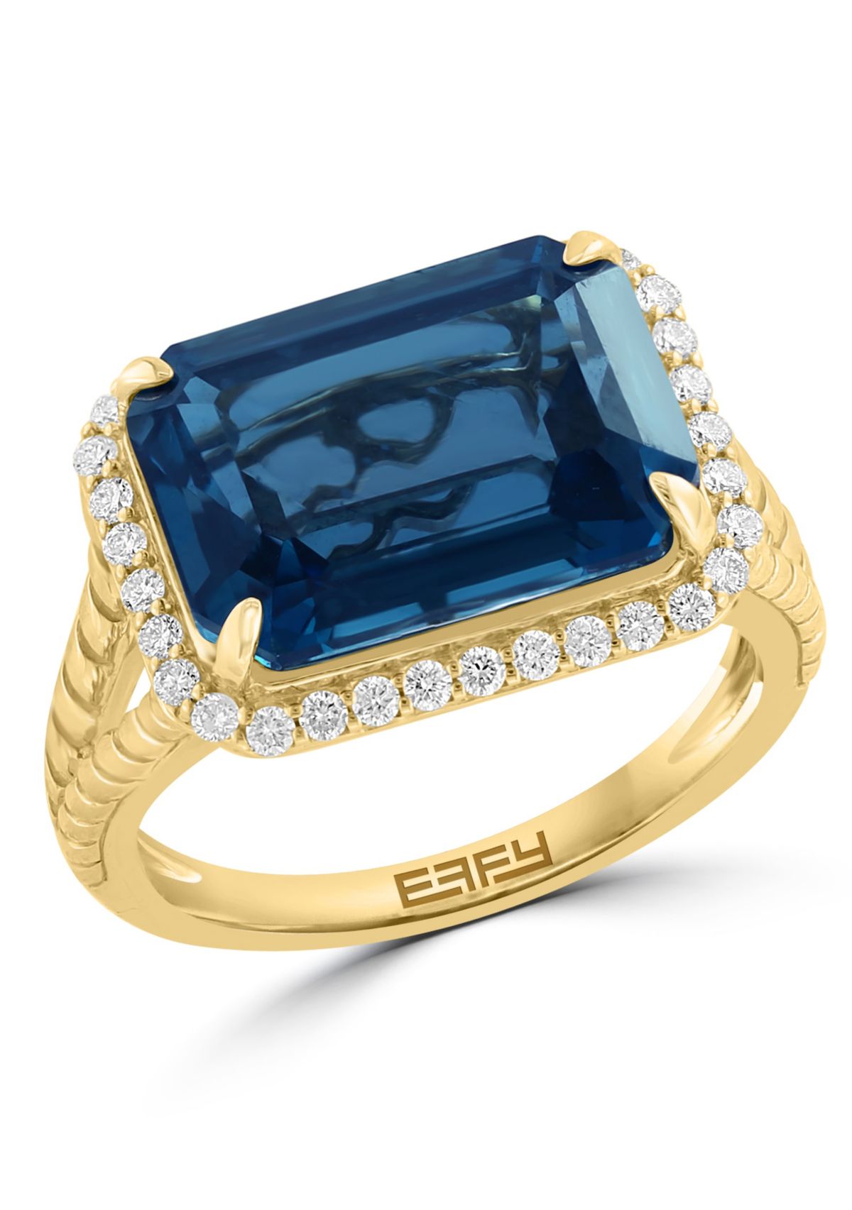 Diamond and London Blue Topaz Ring in 14K Yellow Gold
