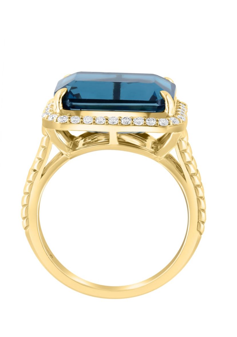 Diamond and London Blue Topaz Ring in 14K Yellow Gold