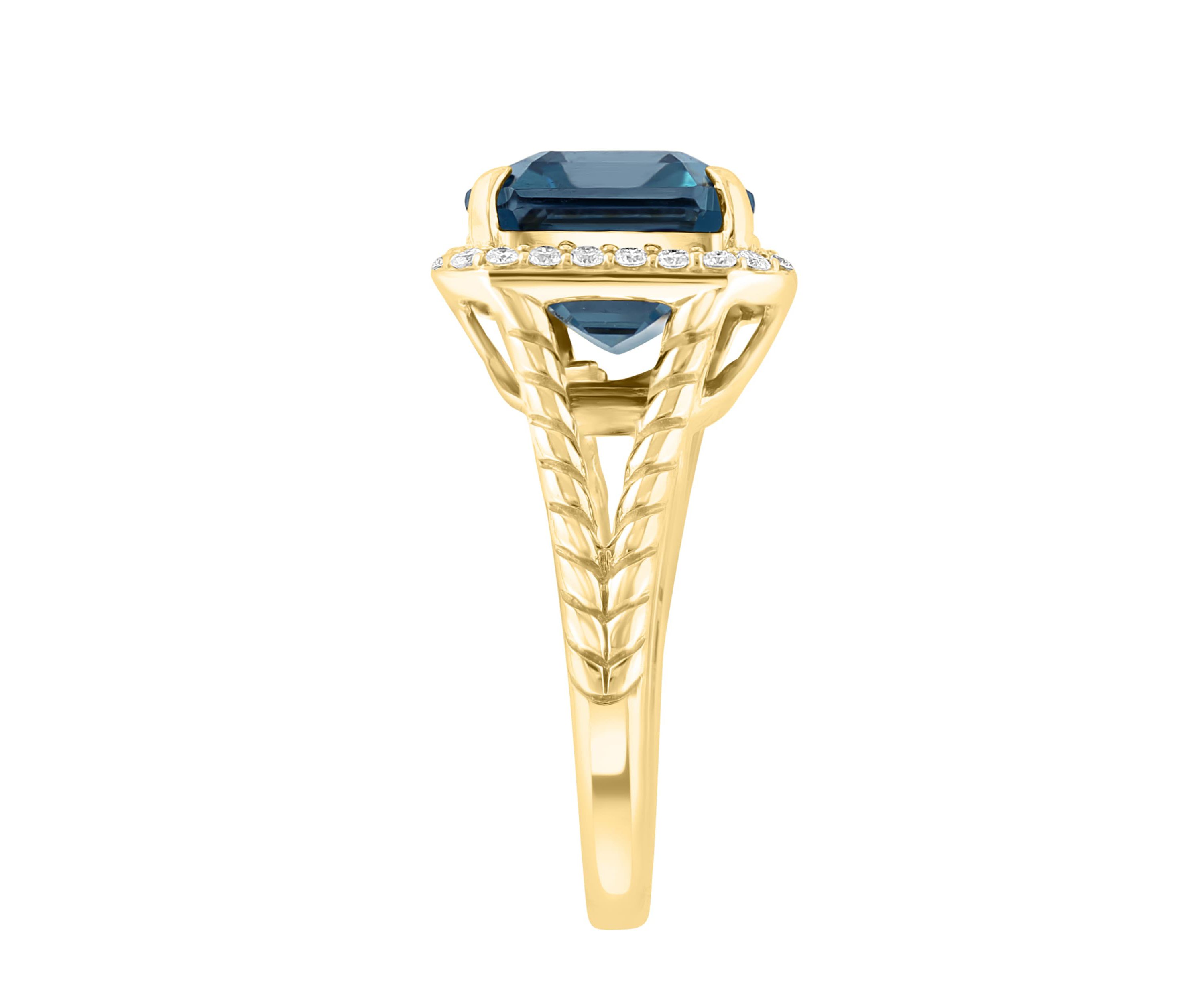 Diamond and London Blue Topaz Ring in 14K Yellow Gold