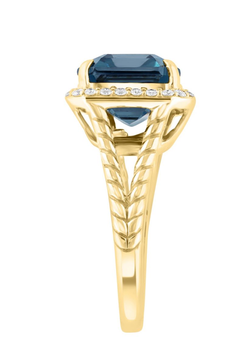 Diamond and London Blue Topaz Ring in 14K Yellow Gold