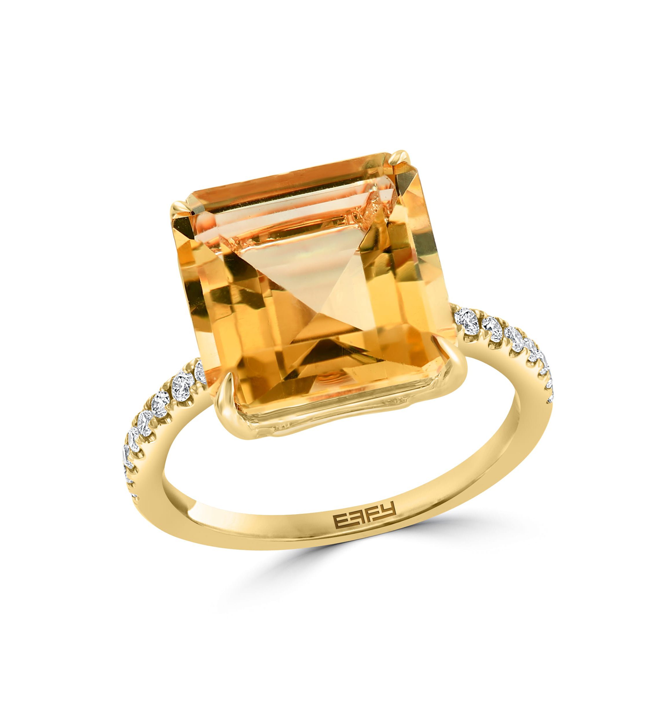 Diamond and Citrine Ring in 14K Yellow Gold