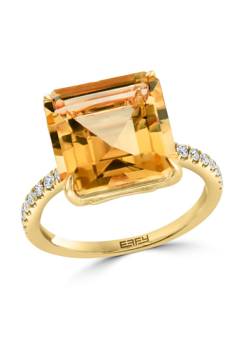Diamond and Citrine Ring in 14K Yellow Gold