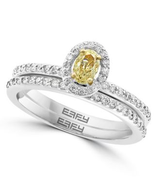 Effy Diamond And Natural Yellow Diamond Ring Set In 14K White Gold