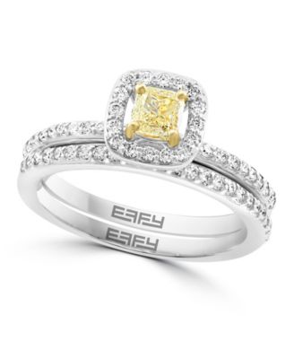 Effy Diamond And Natural Yellow Diamond Ring Set In 14K White Gold