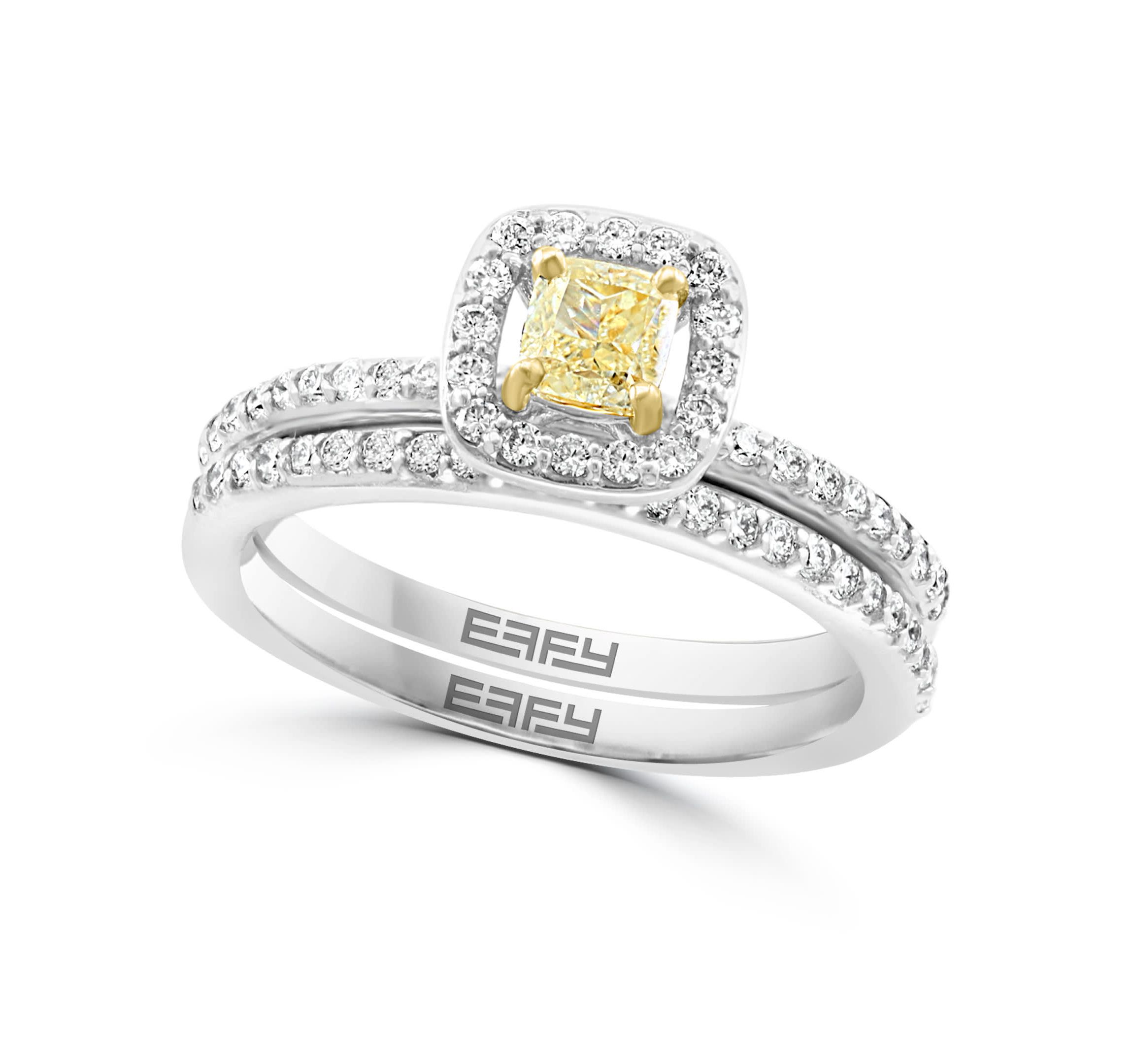 Diamond And Natural Yellow Diamond Ring Set In 14K White Gold