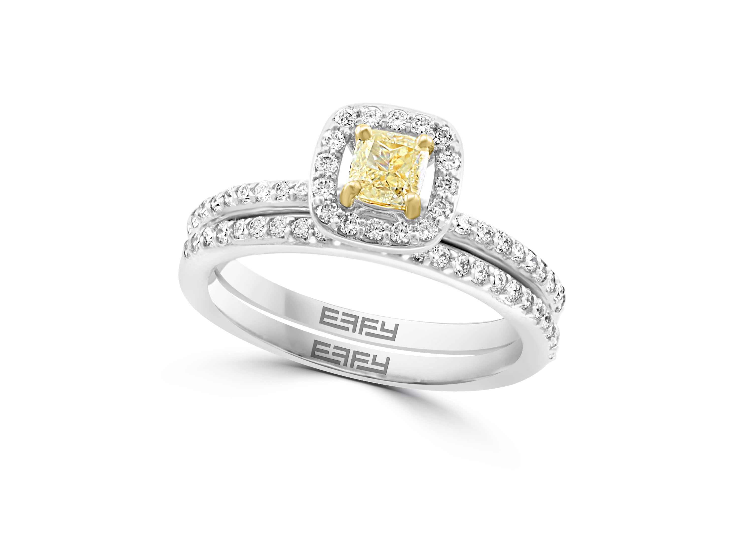Diamond And Natural Yellow Diamond Ring Set In 14K White Gold
