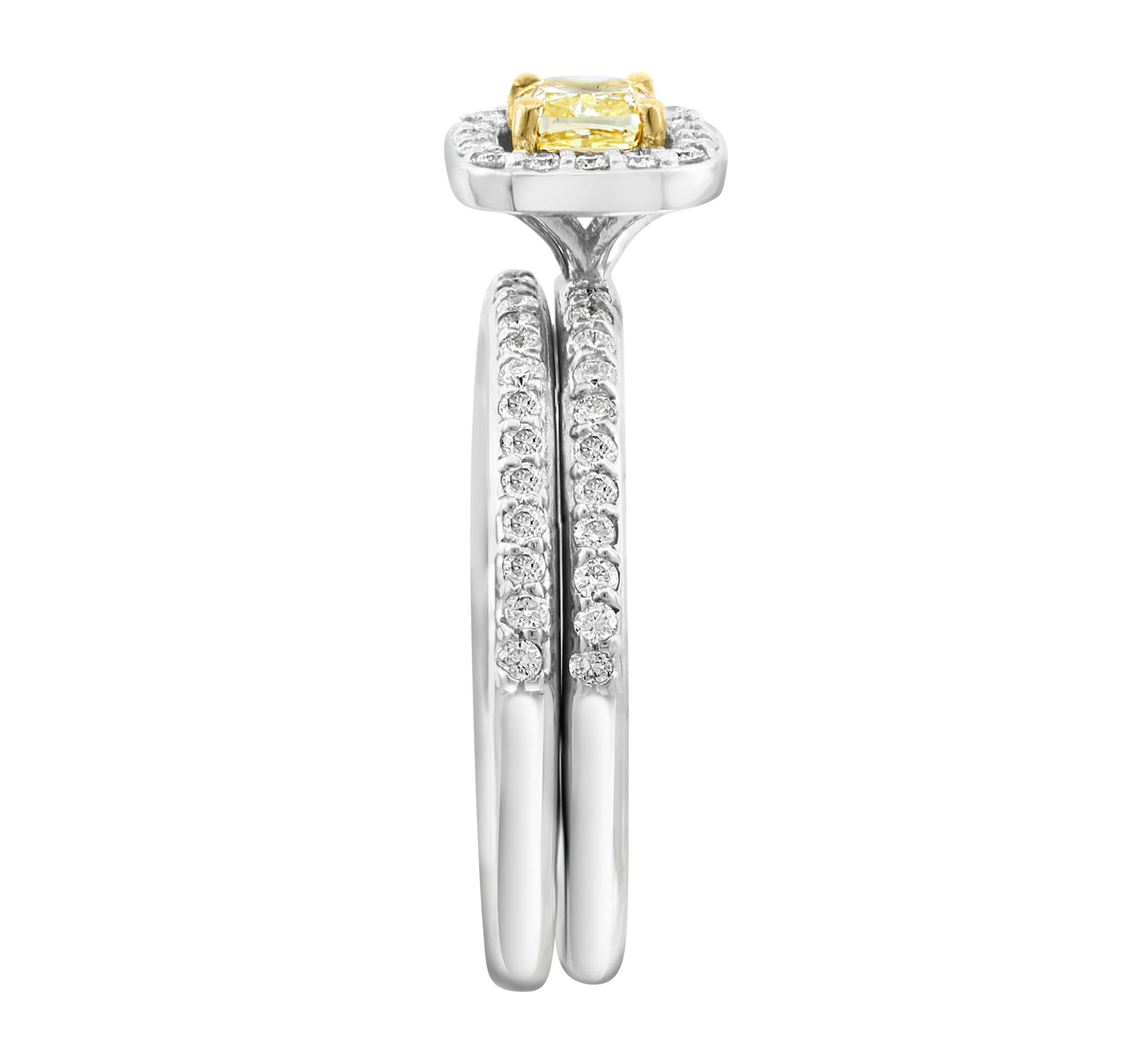 Diamond And Natural Yellow Diamond Ring Set In 14K White Gold