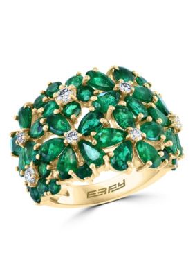 Effy Diamond And Natural Emerald Ring In 14K Yellow Gold