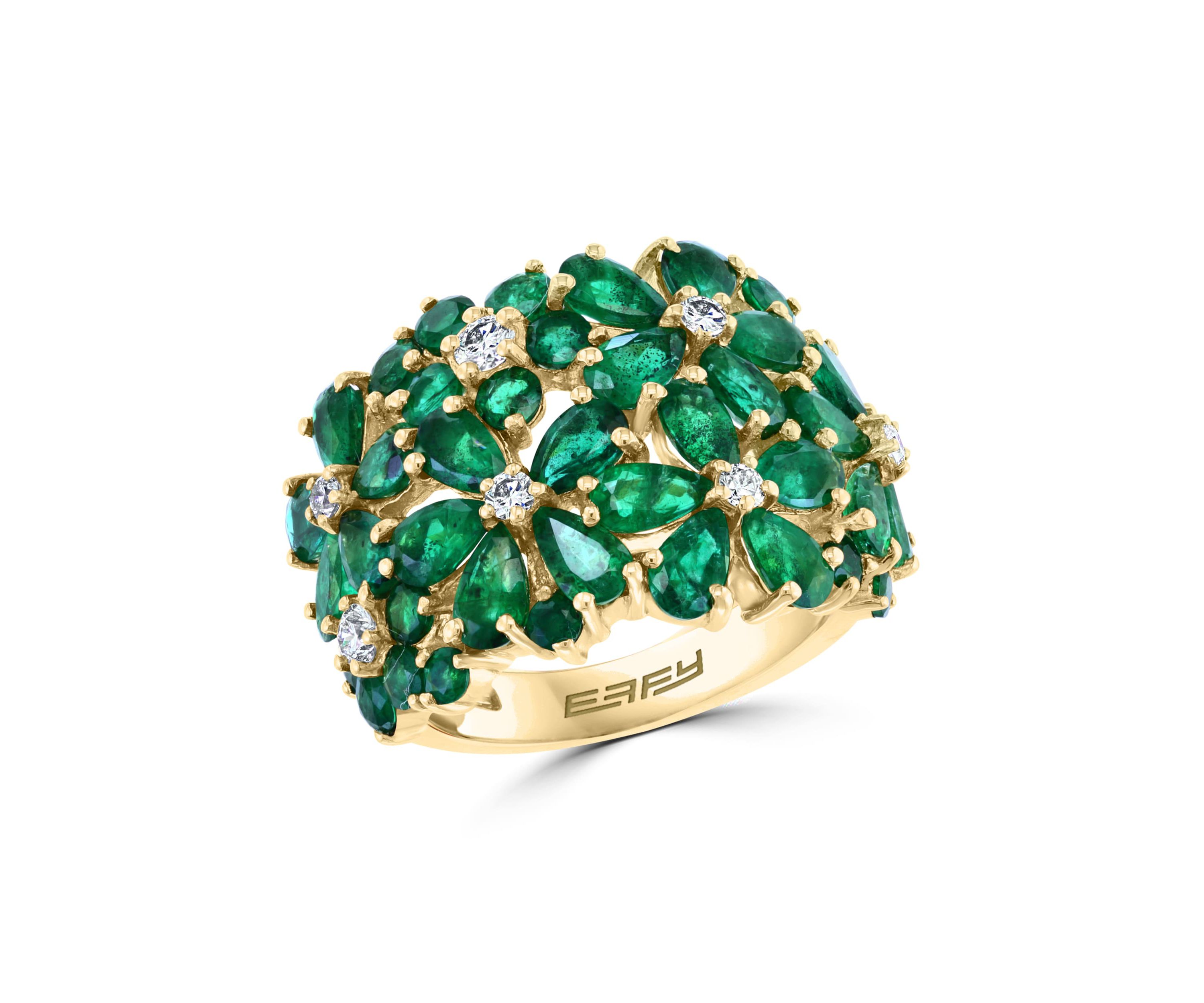 Diamond And Natural Emerald Ring In 14K Yellow Gold