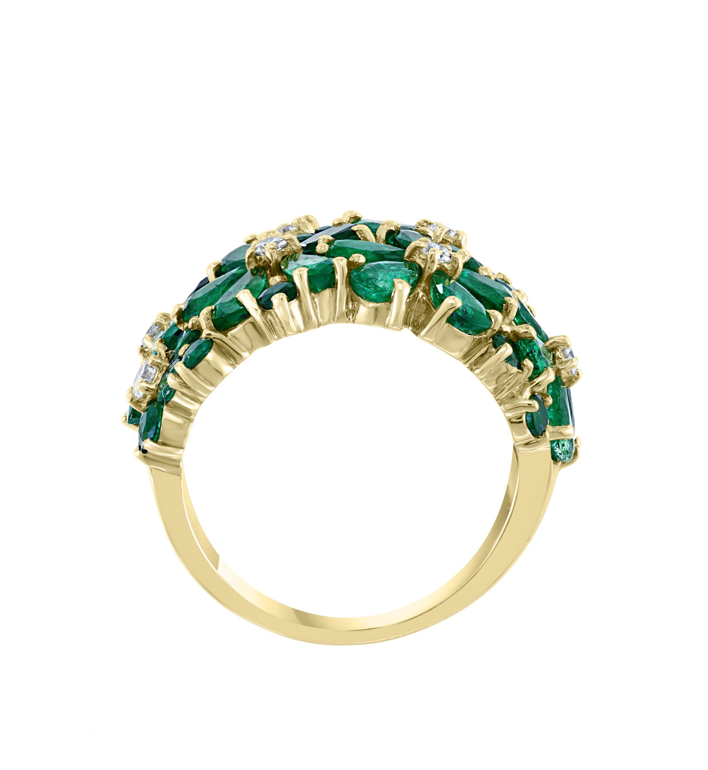 Diamond And Natural Emerald Ring In 14K Yellow Gold