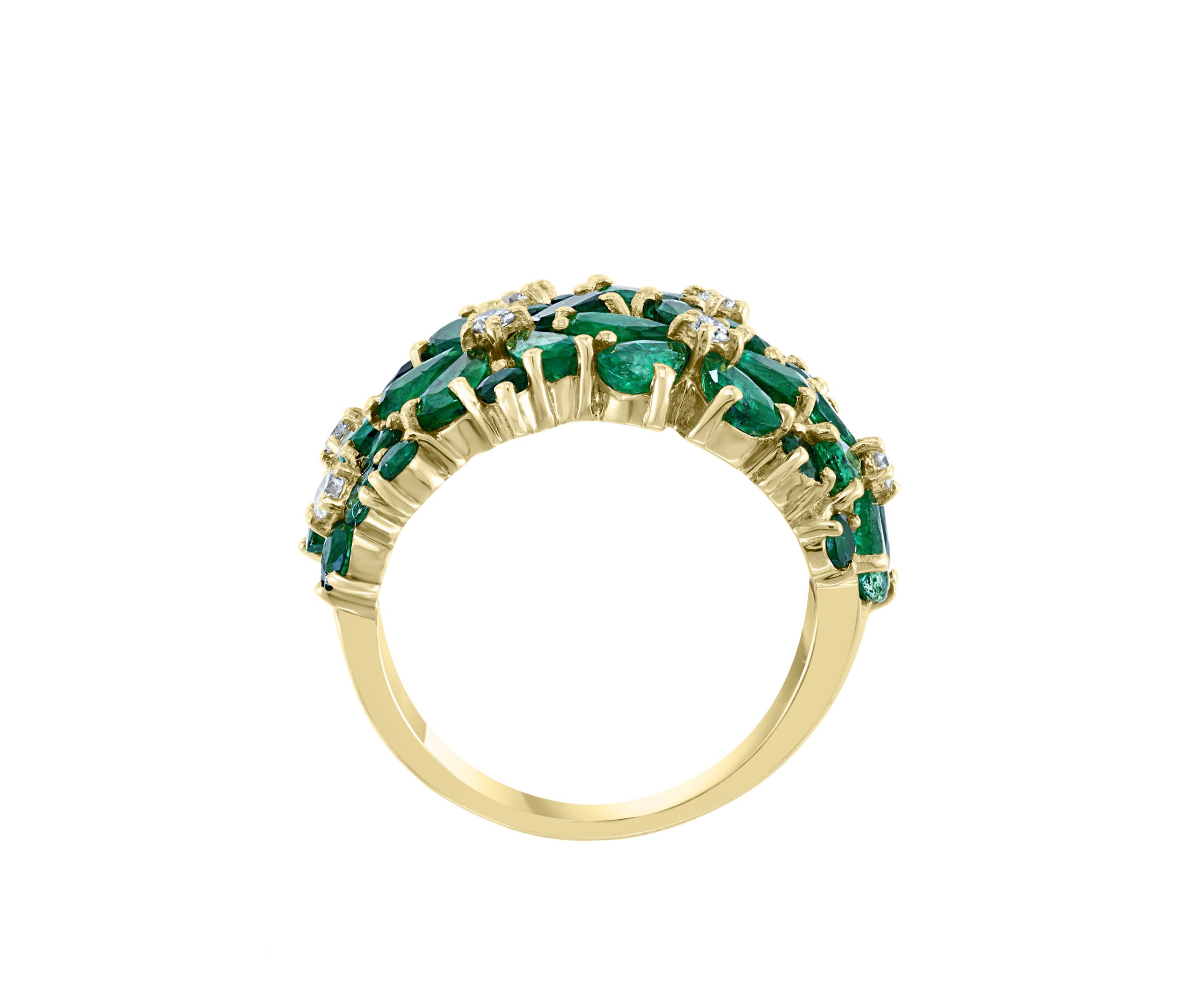 Diamond And Natural Emerald Ring In 14K Yellow Gold