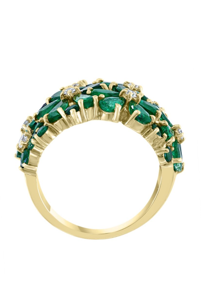 Diamond And Natural Emerald Ring In 14K Yellow Gold