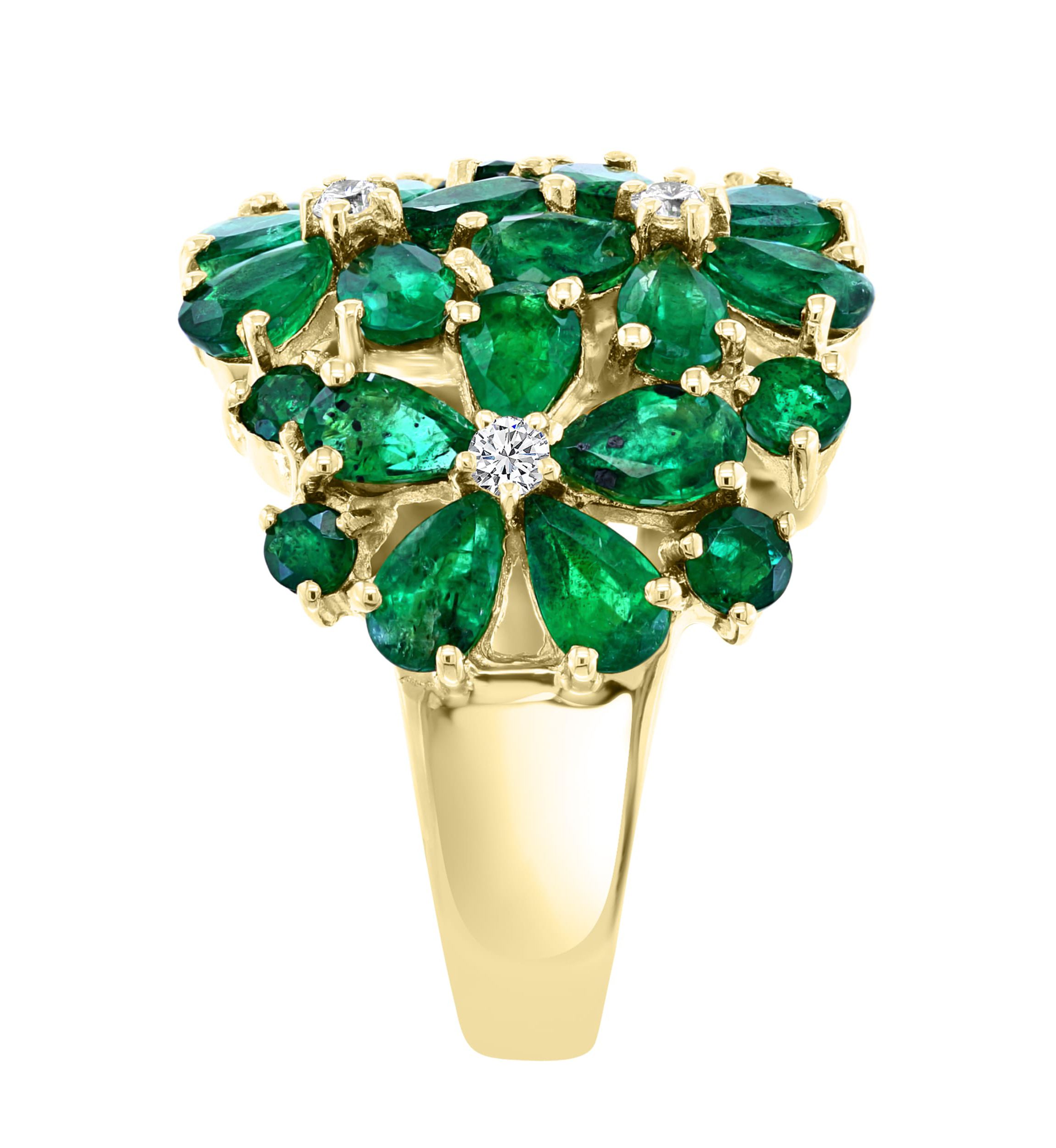 Diamond And Natural Emerald Ring In 14K Yellow Gold