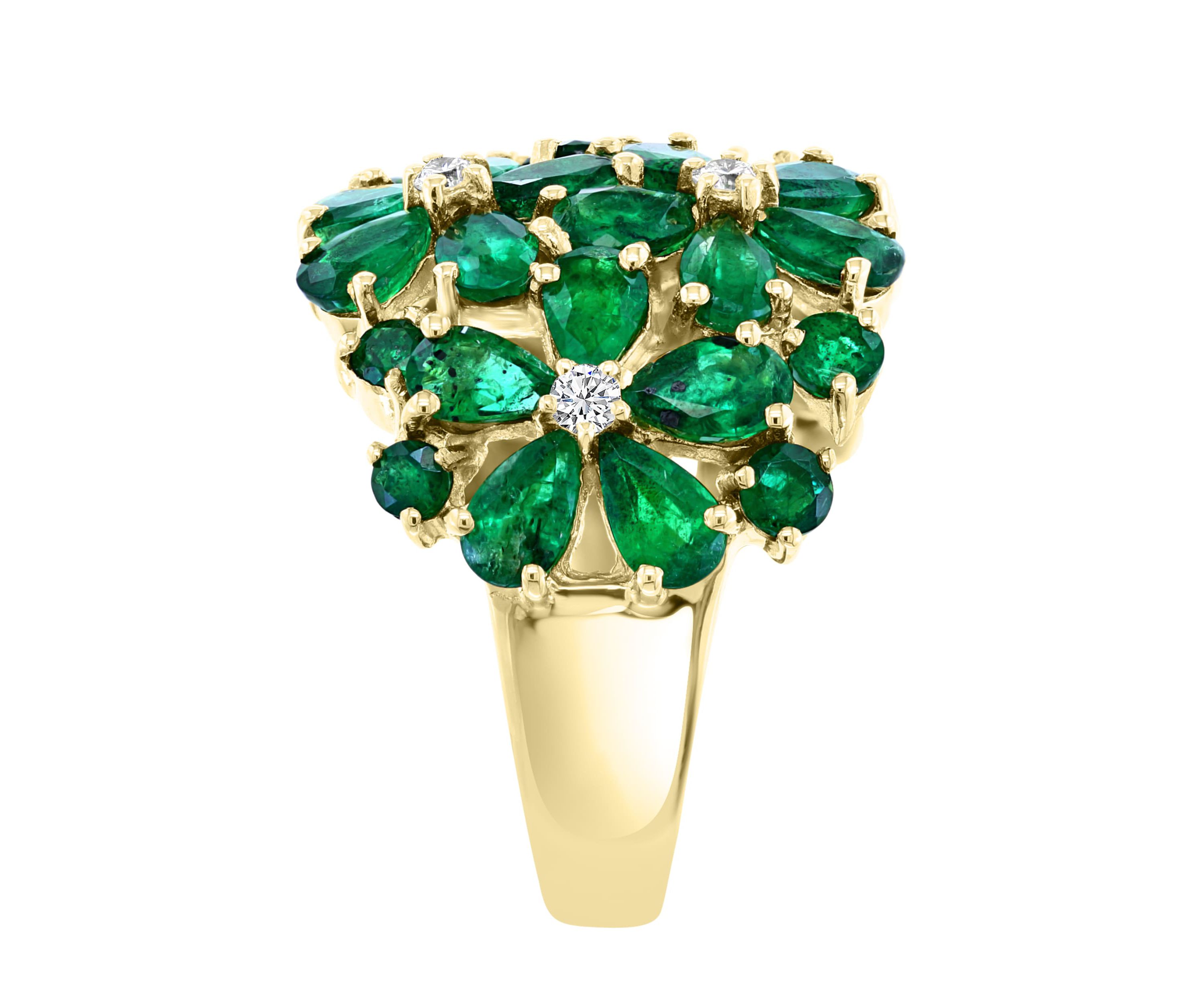 Diamond And Natural Emerald Ring In 14K Yellow Gold