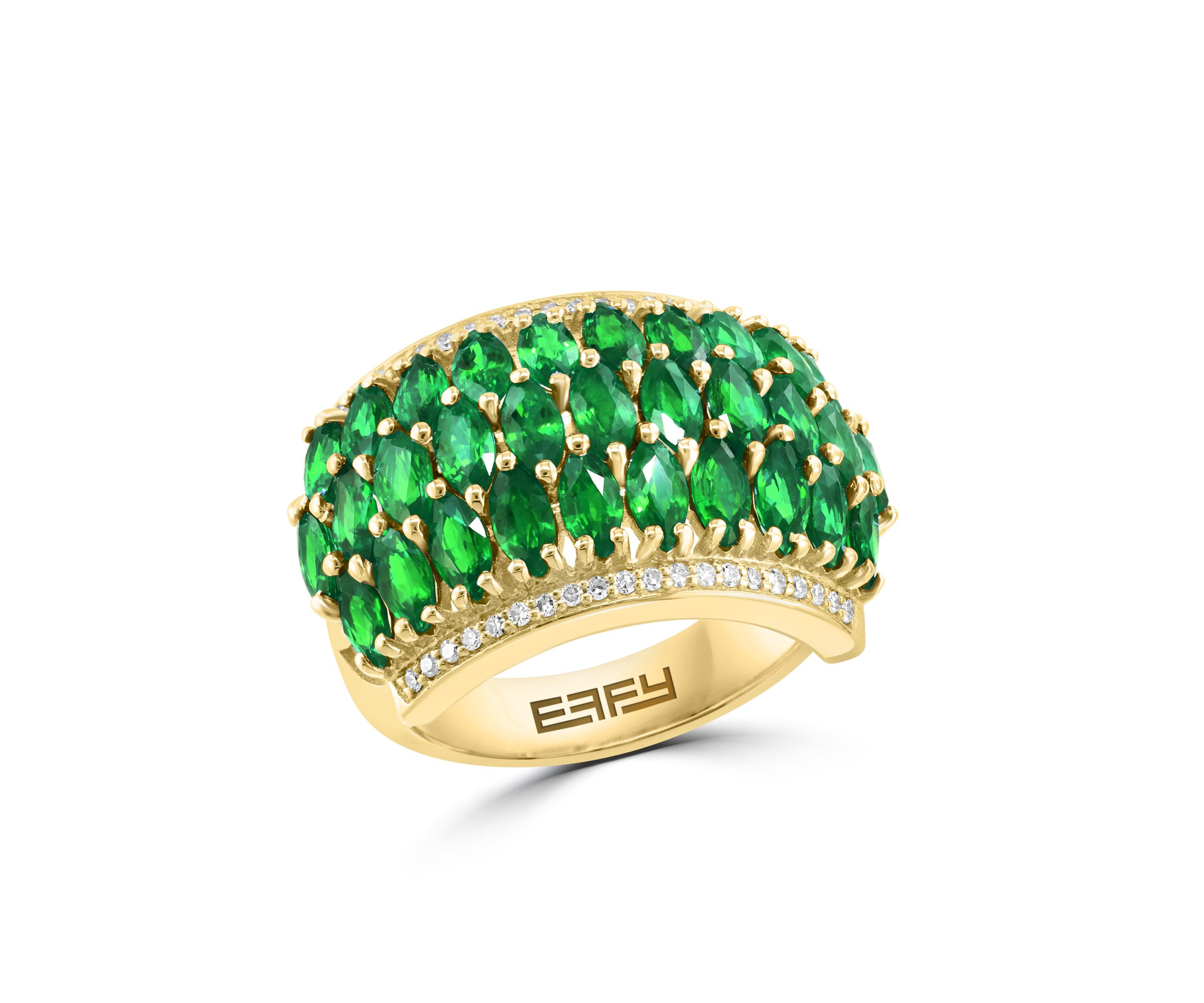 Diamond And Natural Emerald Ring In 14K Yellow Gold
