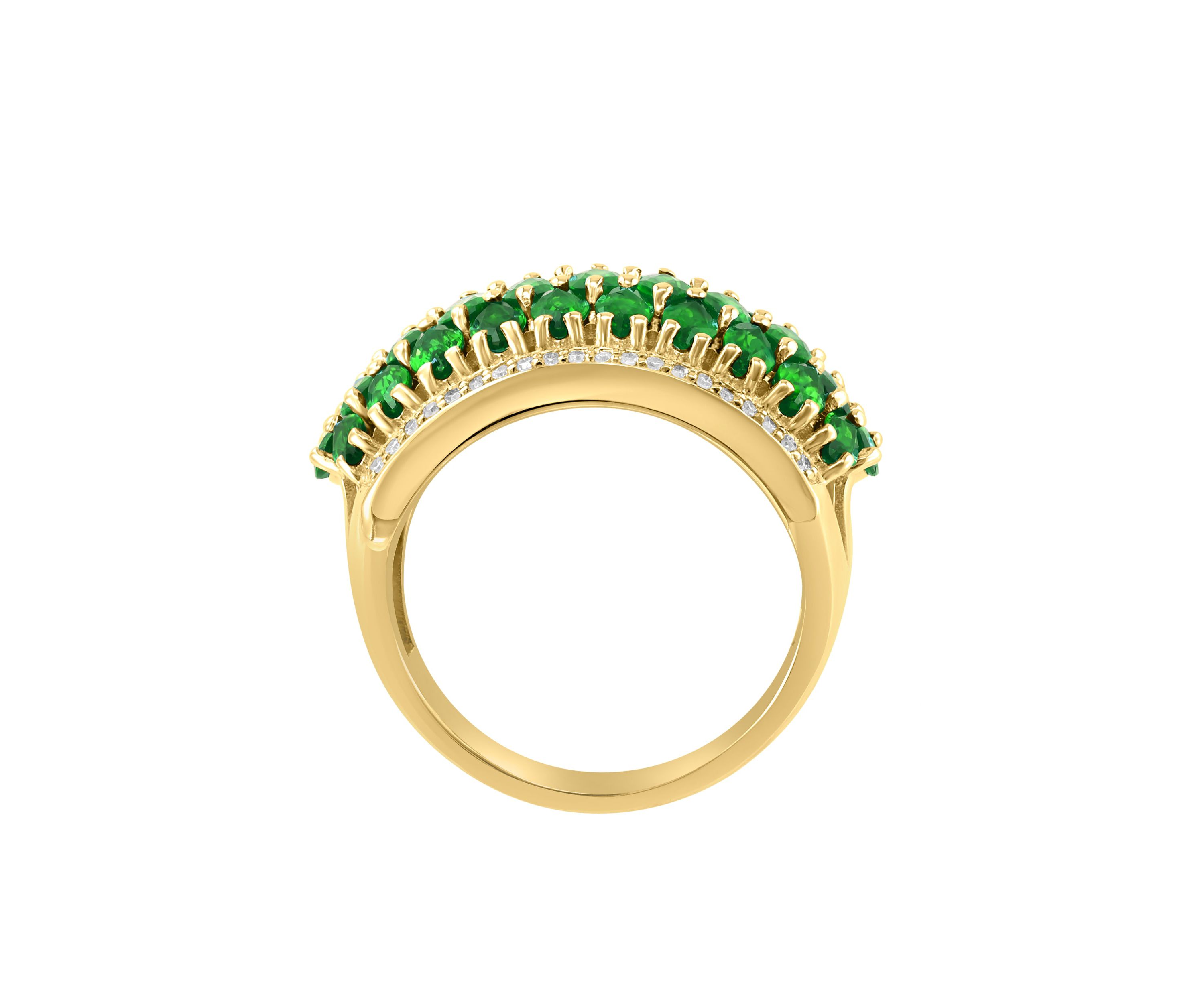 Diamond And Natural Emerald Ring In 14K Yellow Gold
