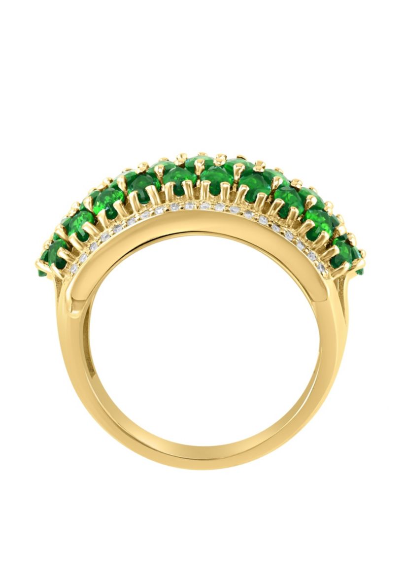 Diamond And Natural Emerald Ring In 14K Yellow Gold