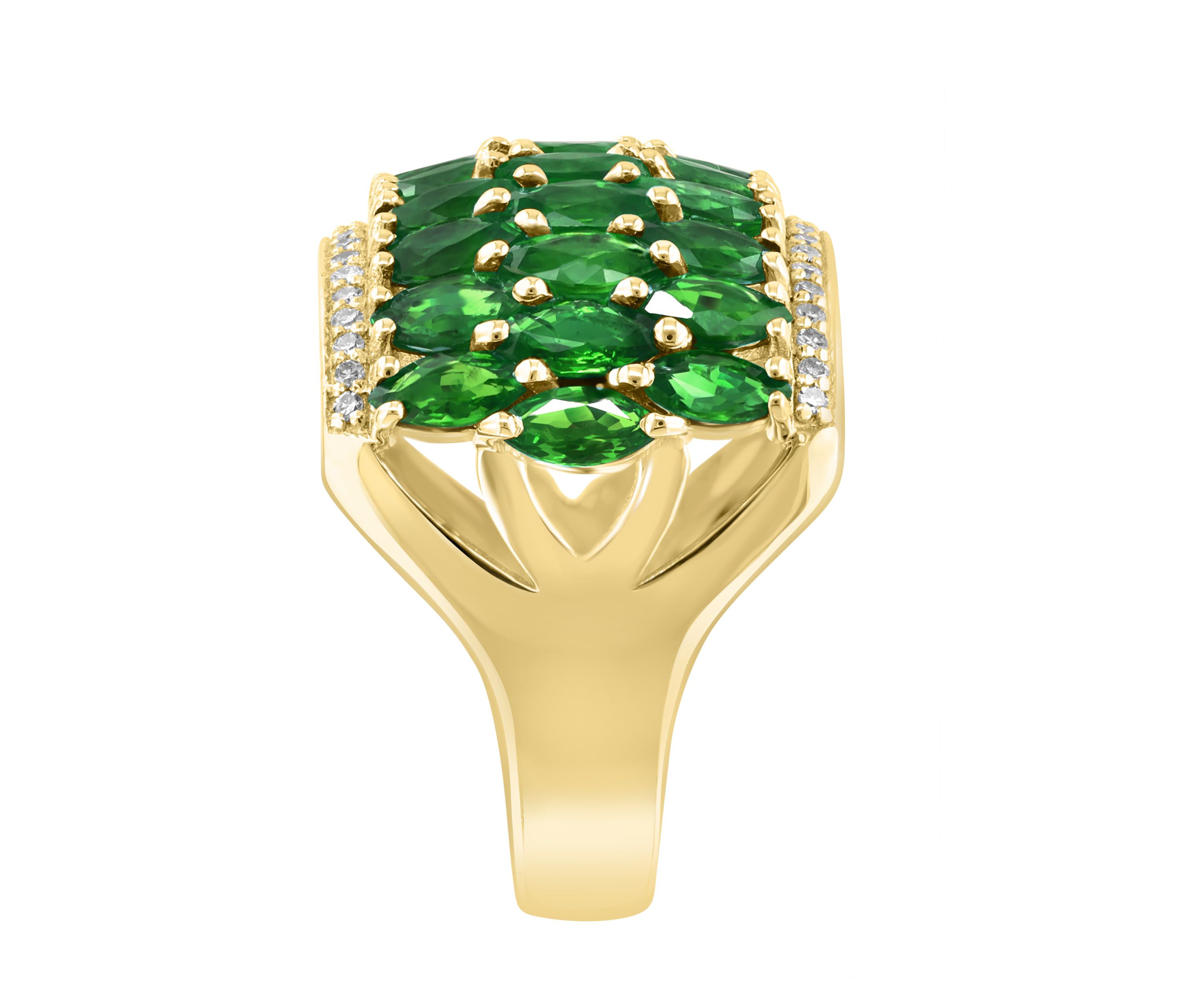 Diamond And Natural Emerald Ring In 14K Yellow Gold
