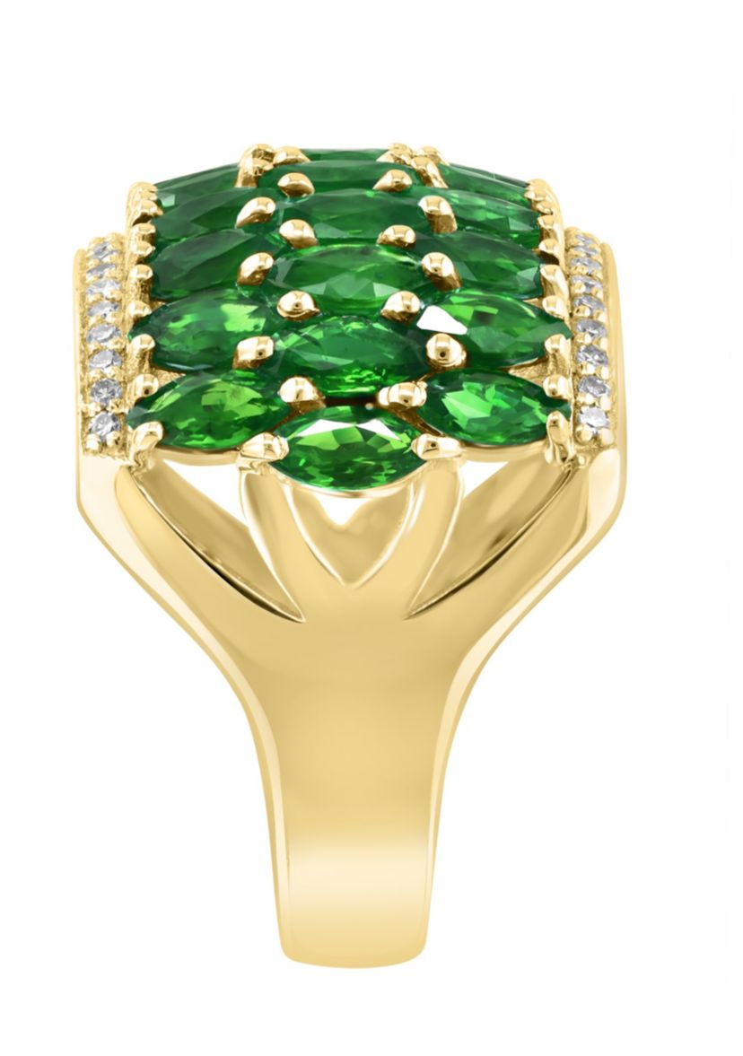 Diamond And Natural Emerald Ring In 14K Yellow Gold
