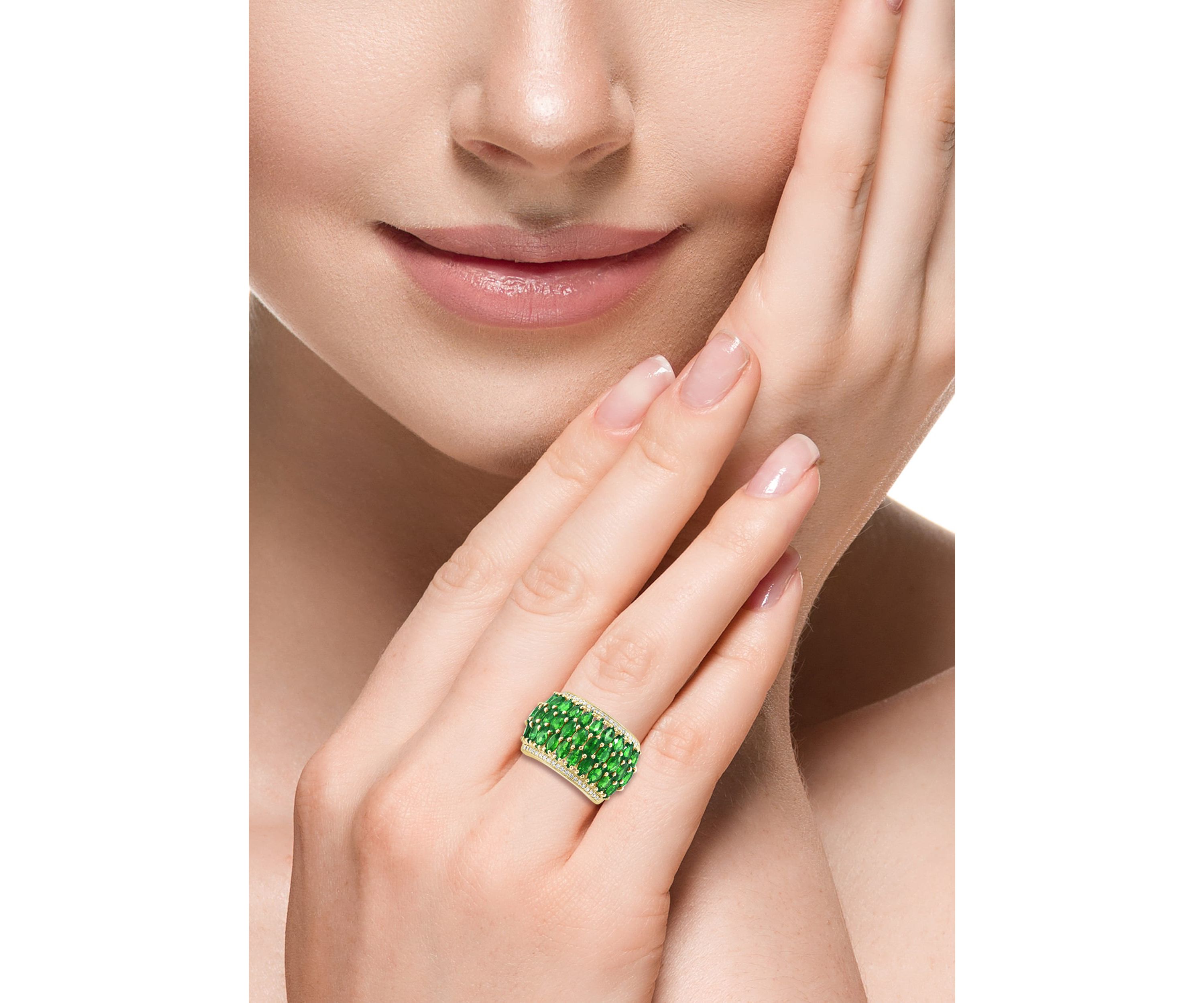 Diamond And Natural Emerald Ring In 14K Yellow Gold