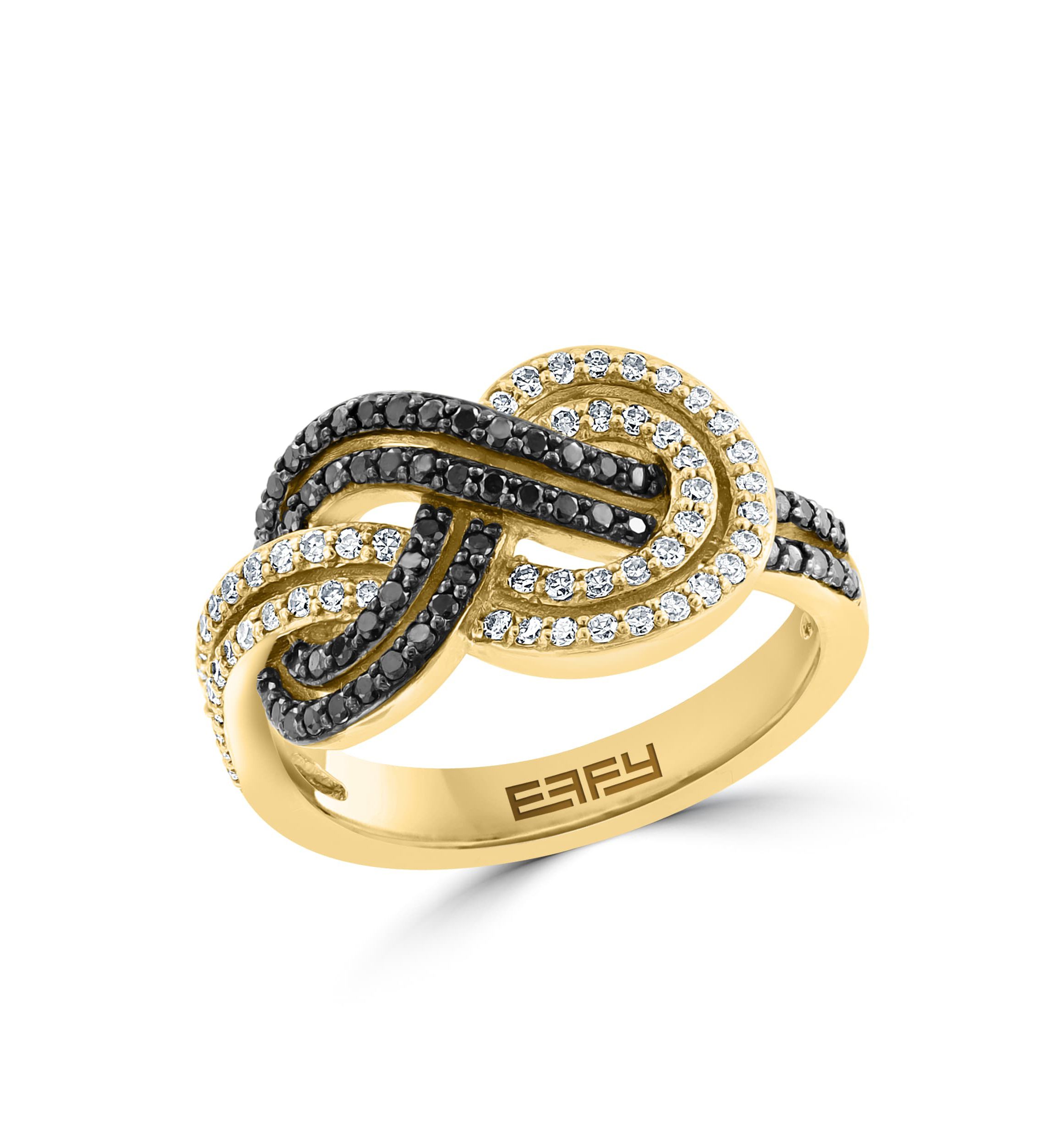 White And Black Diamond Ring In 14K Yellow Gold