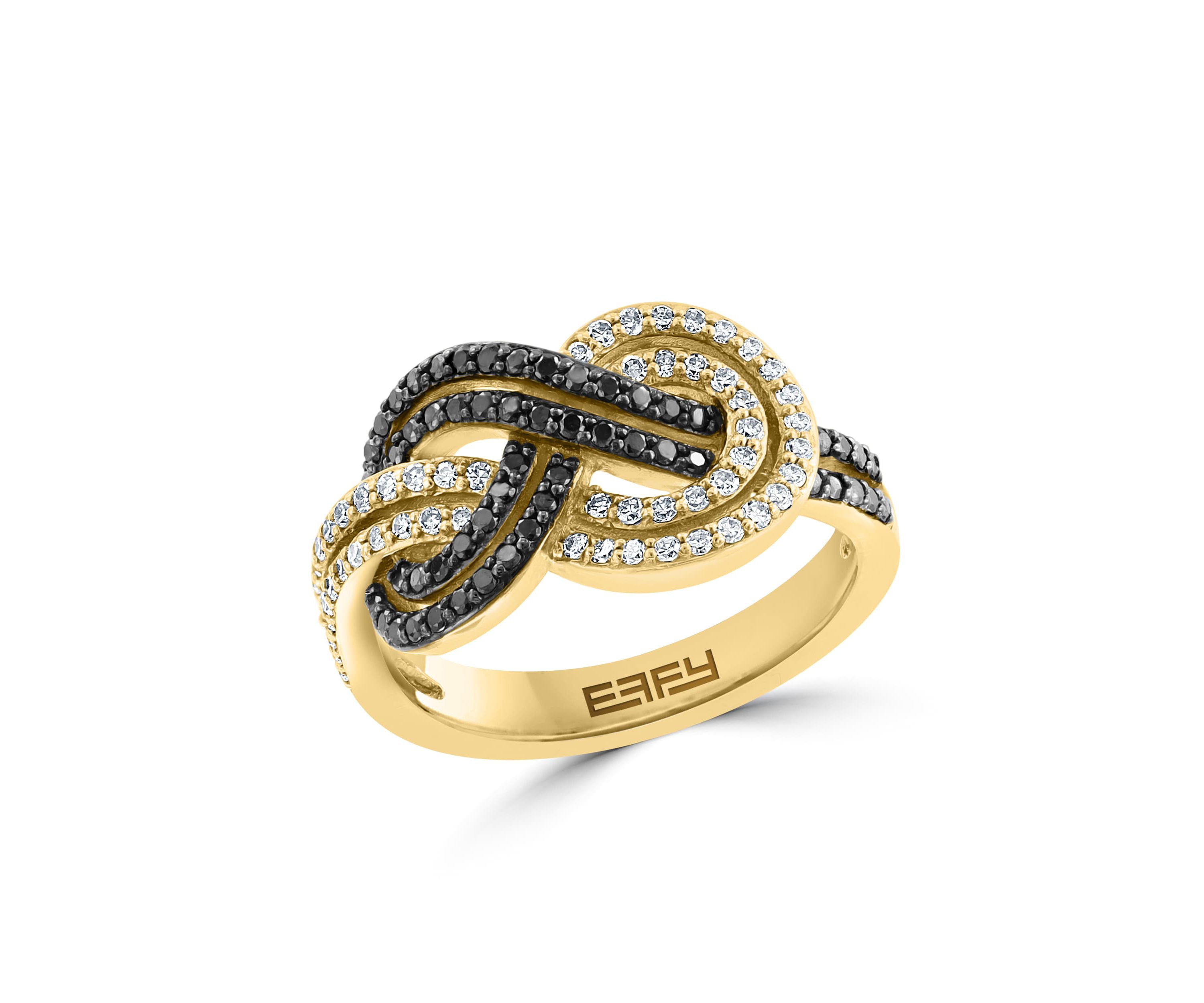 White And Black Diamond Ring In 14K Yellow Gold