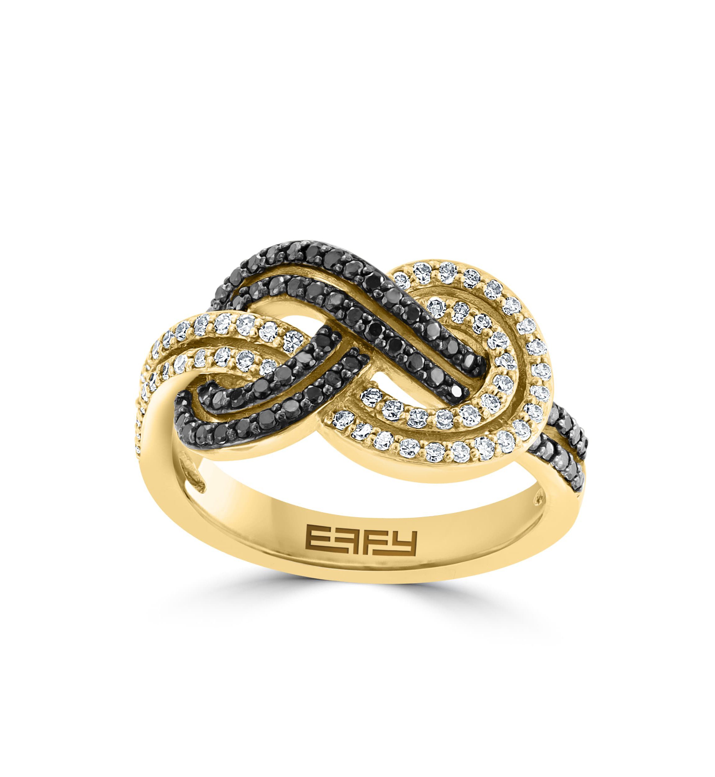 White And Black Diamond Ring In 14K Yellow Gold