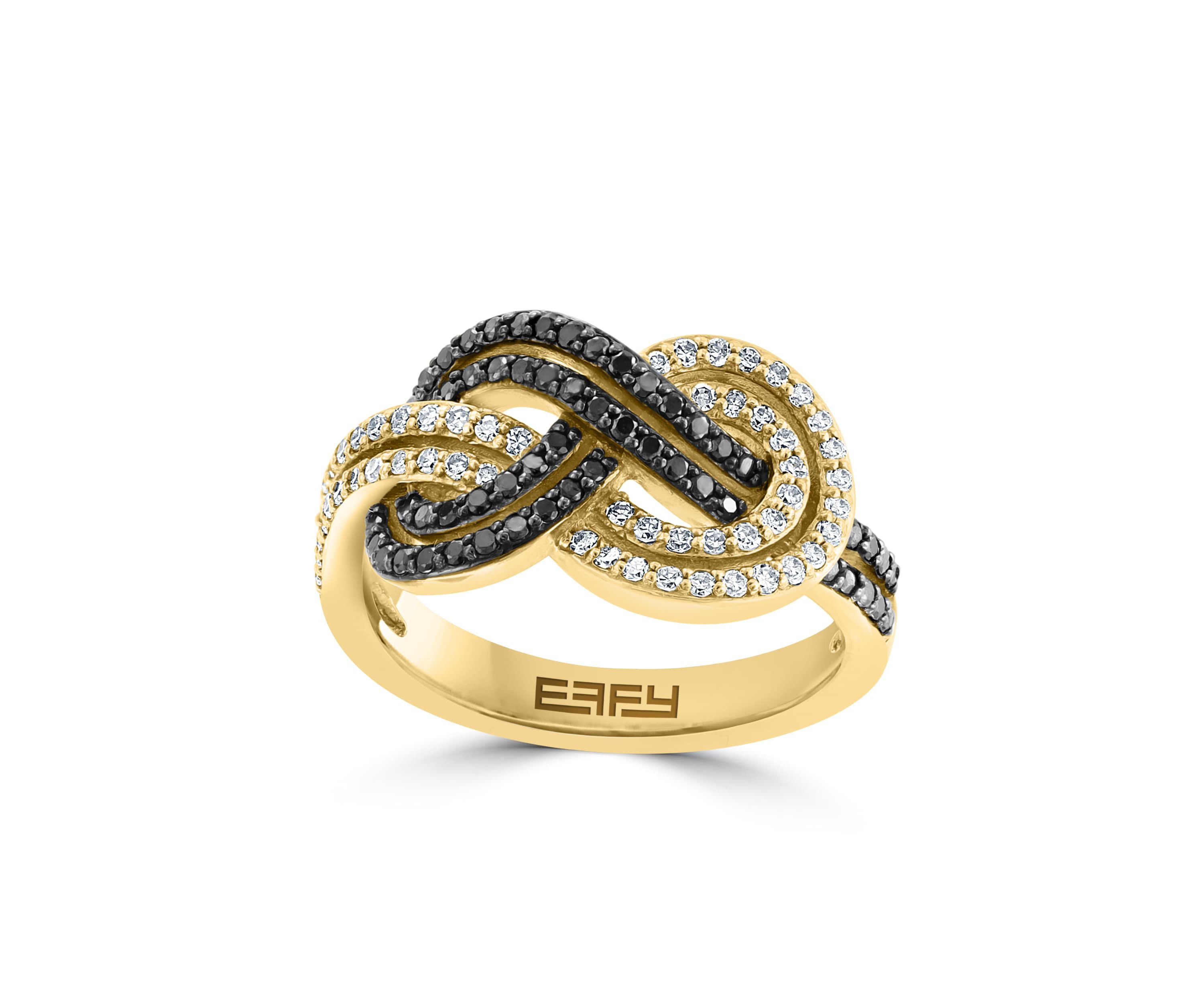 White And Black Diamond Ring In 14K Yellow Gold