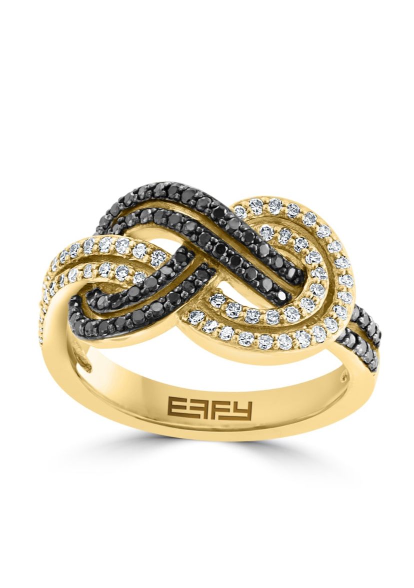 White And Black Diamond Ring In 14K Yellow Gold