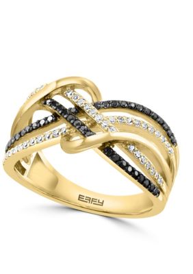 Effy White And Black Diamond Ring In 14K Yellow Gold