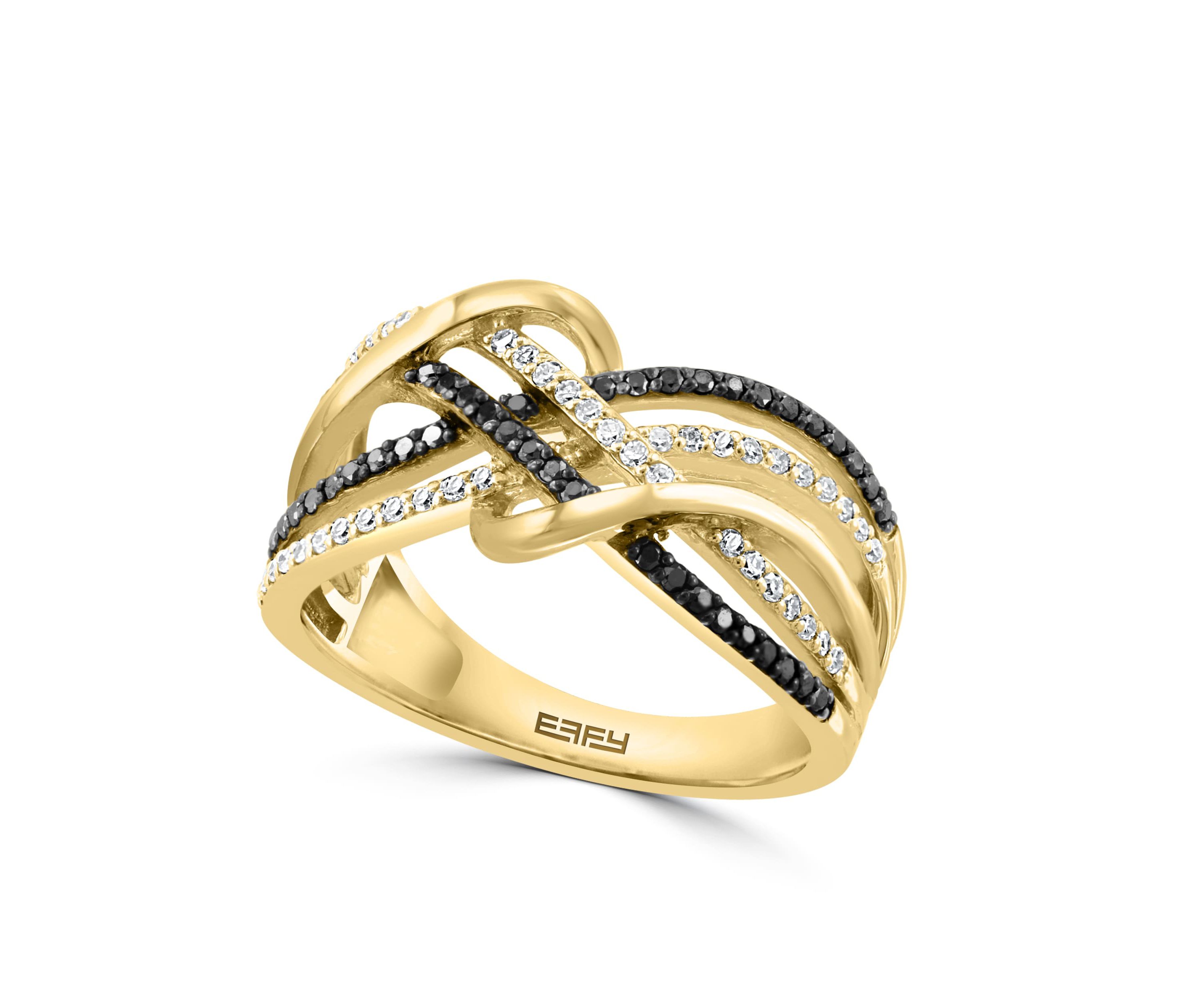 White And Black Diamond Ring In 14K Yellow Gold