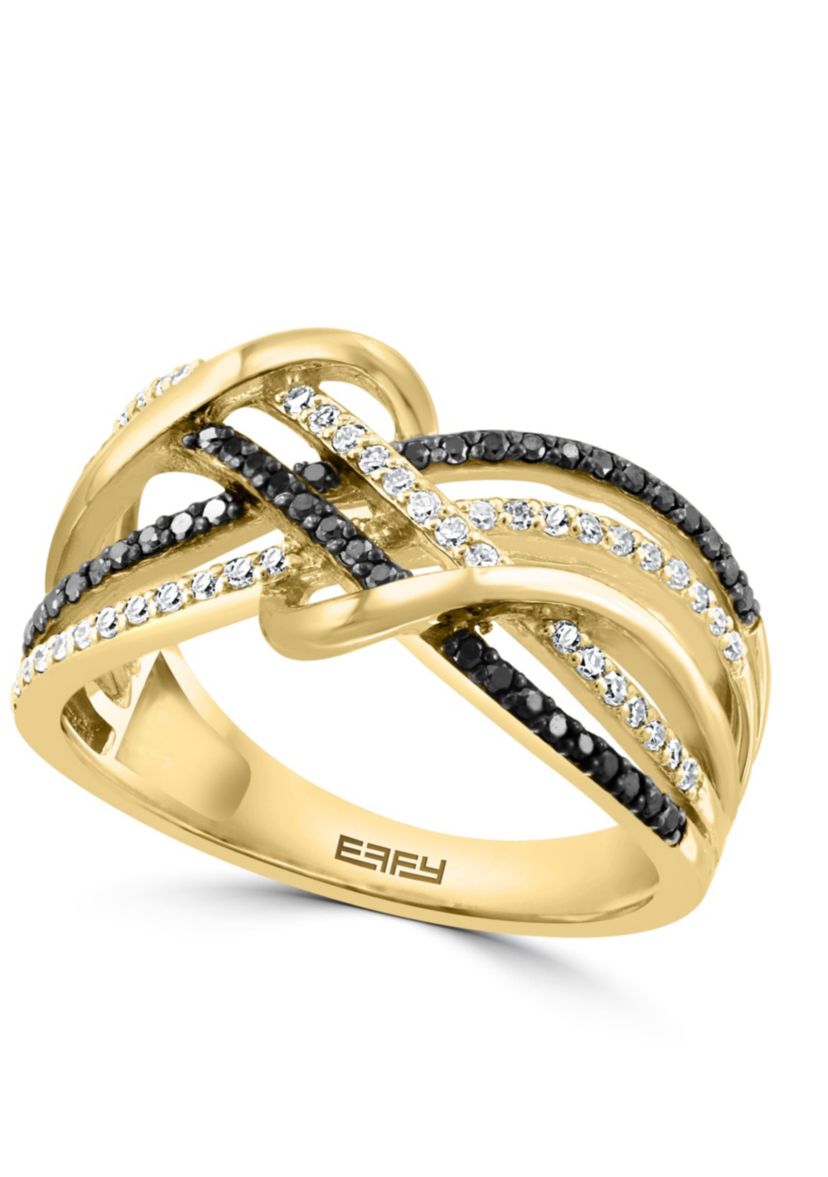 White And Black Diamond Ring In 14K Yellow Gold