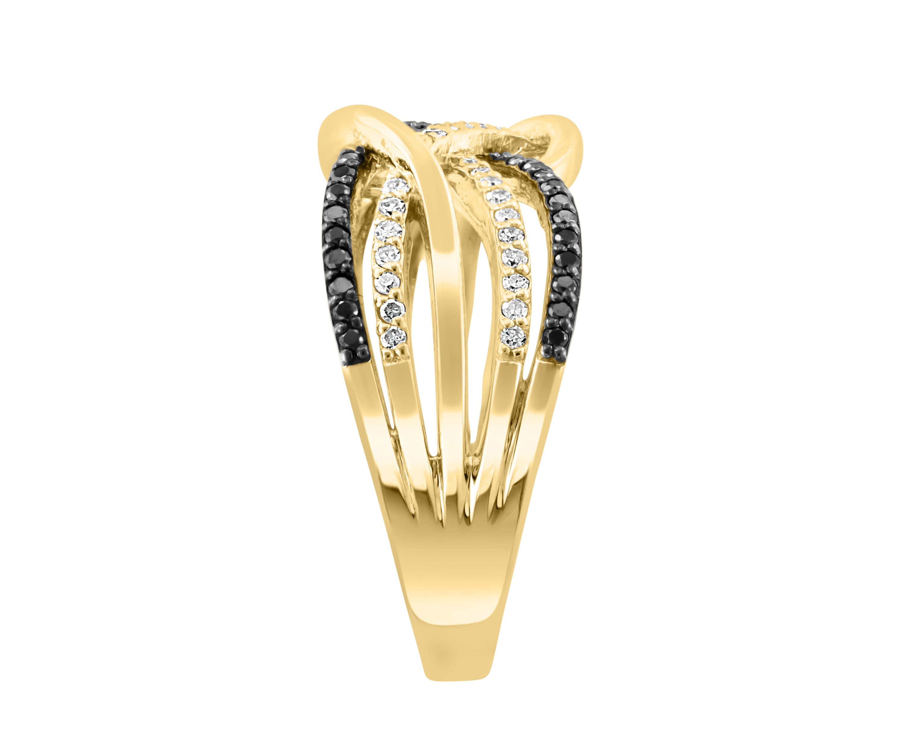 White And Black Diamond Ring In 14K Yellow Gold