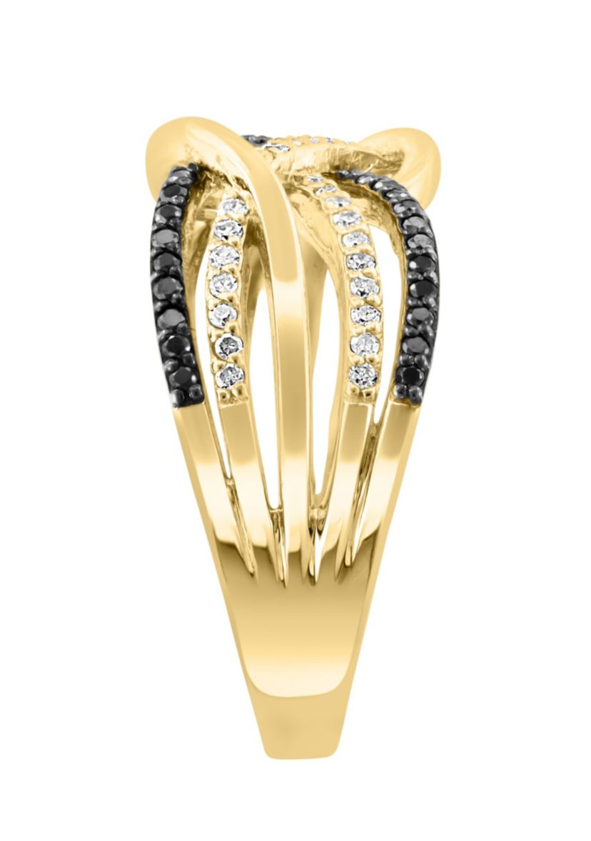 White And Black Diamond Ring In 14K Yellow Gold