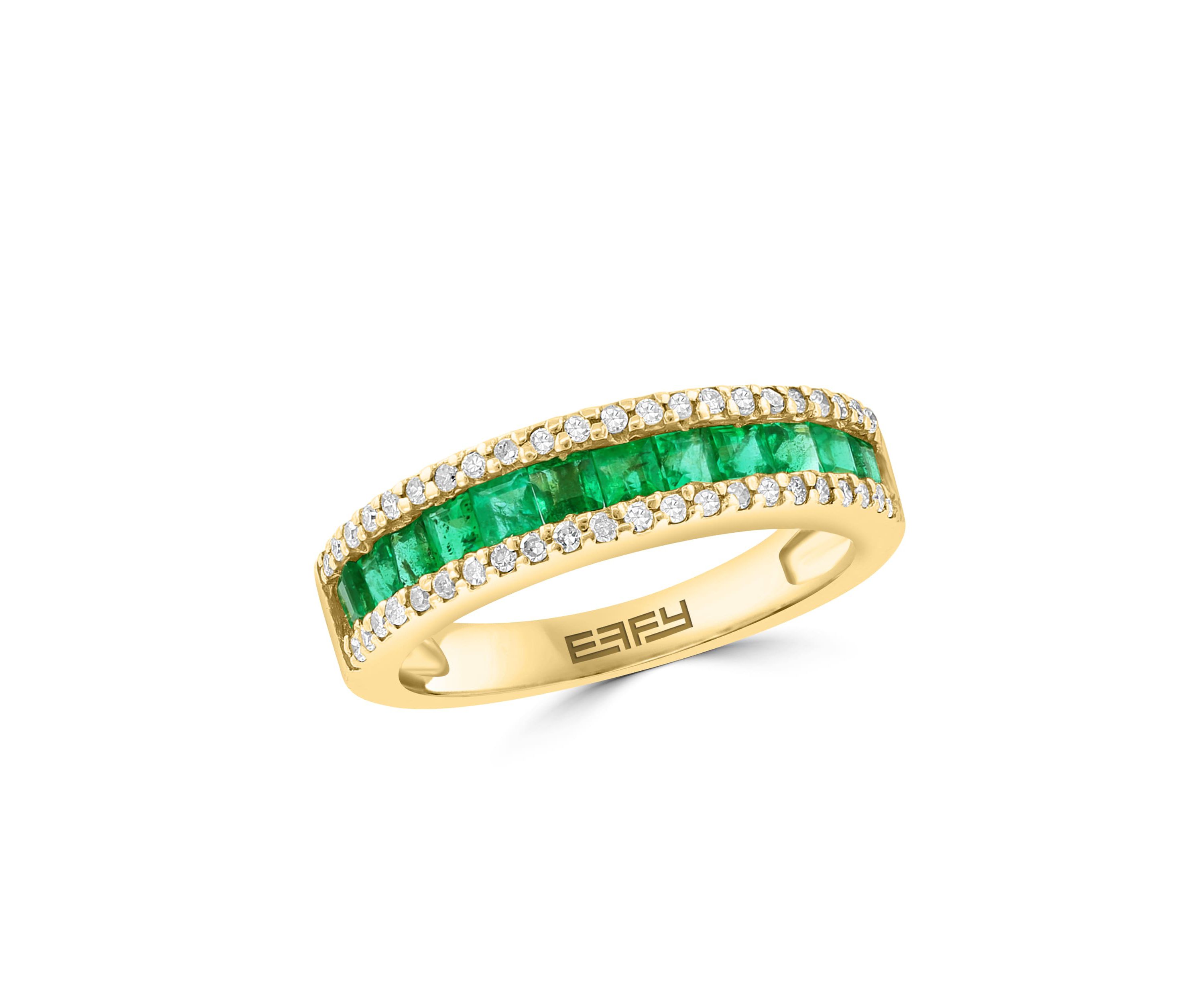 Diamond And Natural Emerald Ring In 14K Yellow Gold