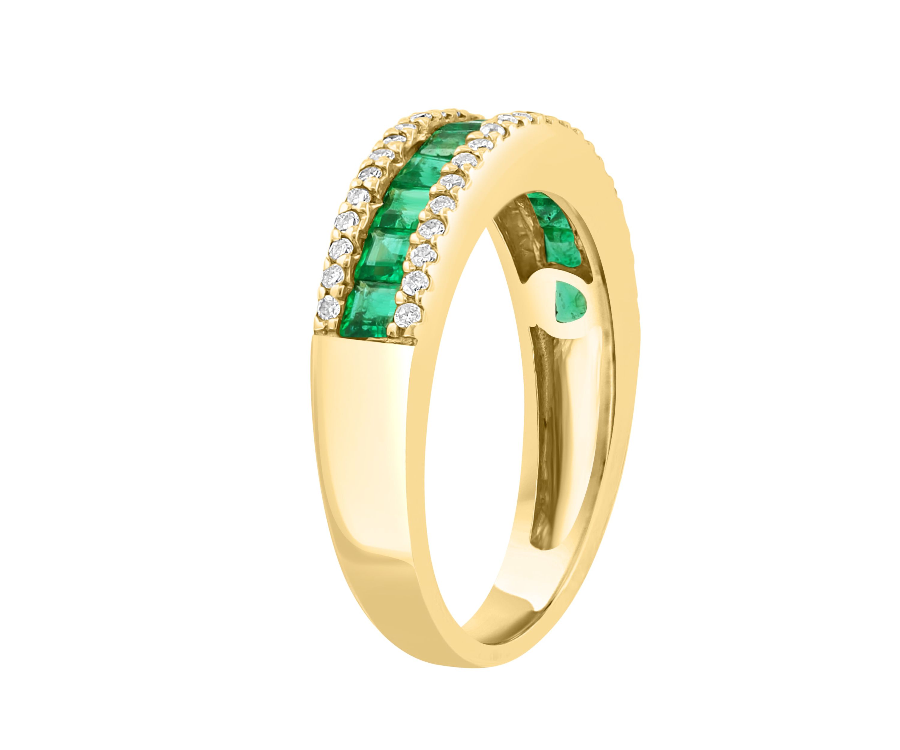 Diamond And Natural Emerald Ring In 14K Yellow Gold