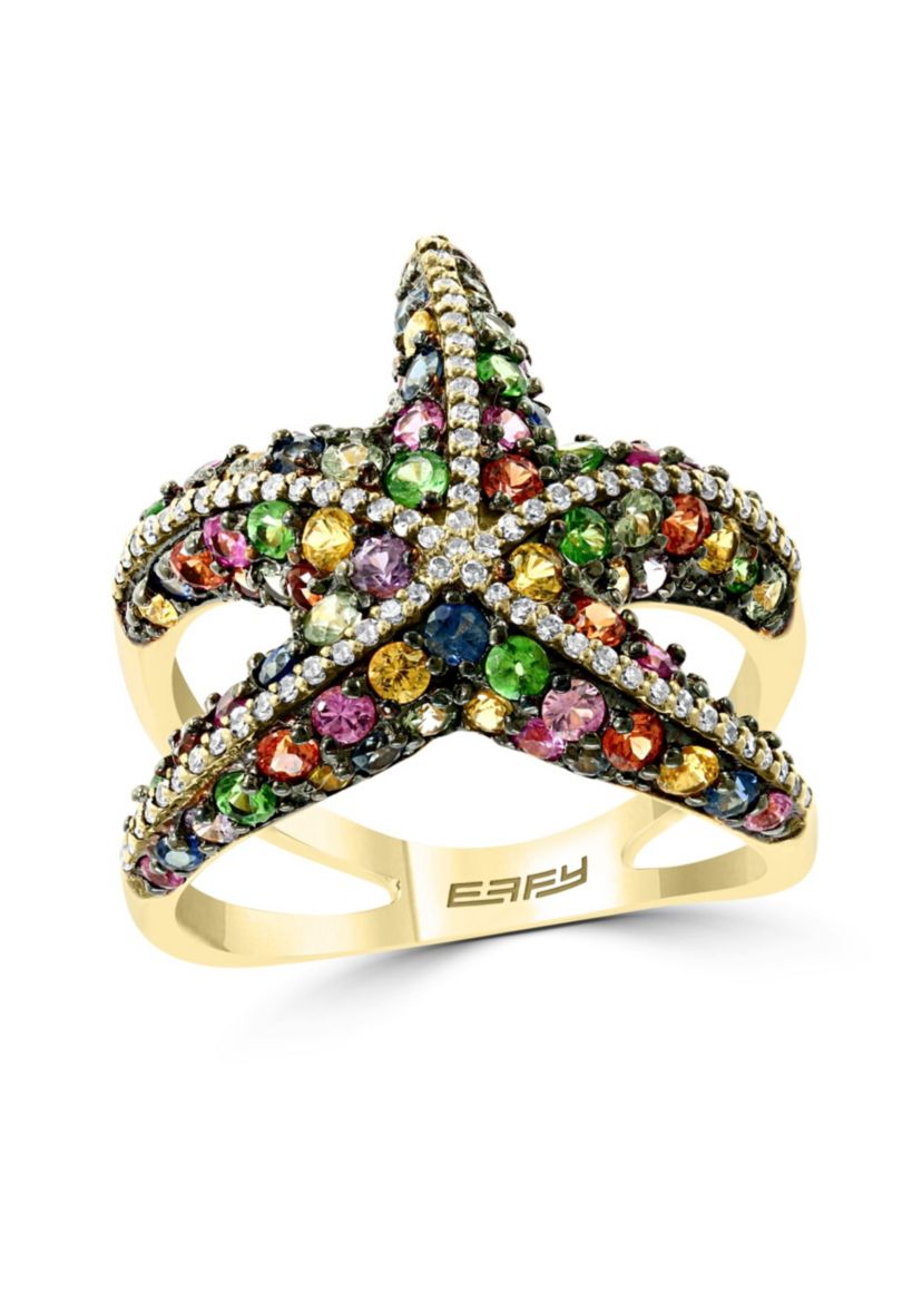 Diamond, Multicolor Sapphire And Tsavorite Ring In 14K Yellow Gold