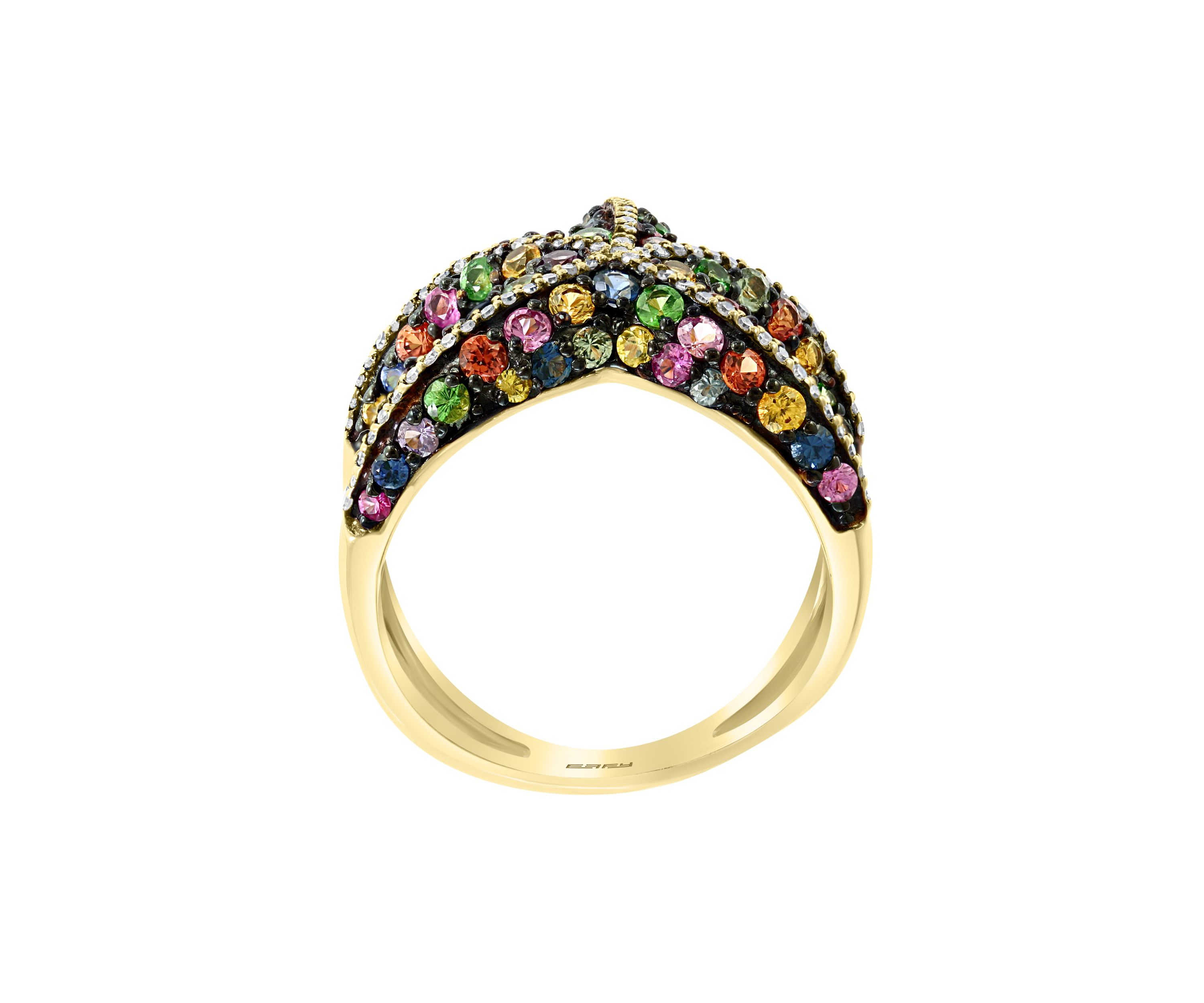 Diamond, Multicolor Sapphire And Tsavorite Ring In 14K Yellow Gold